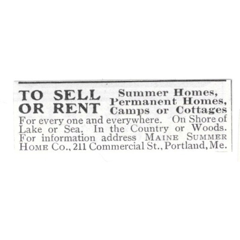 Maine Summer Home Cottages Portland ME 1903 Ad AF8-S38
