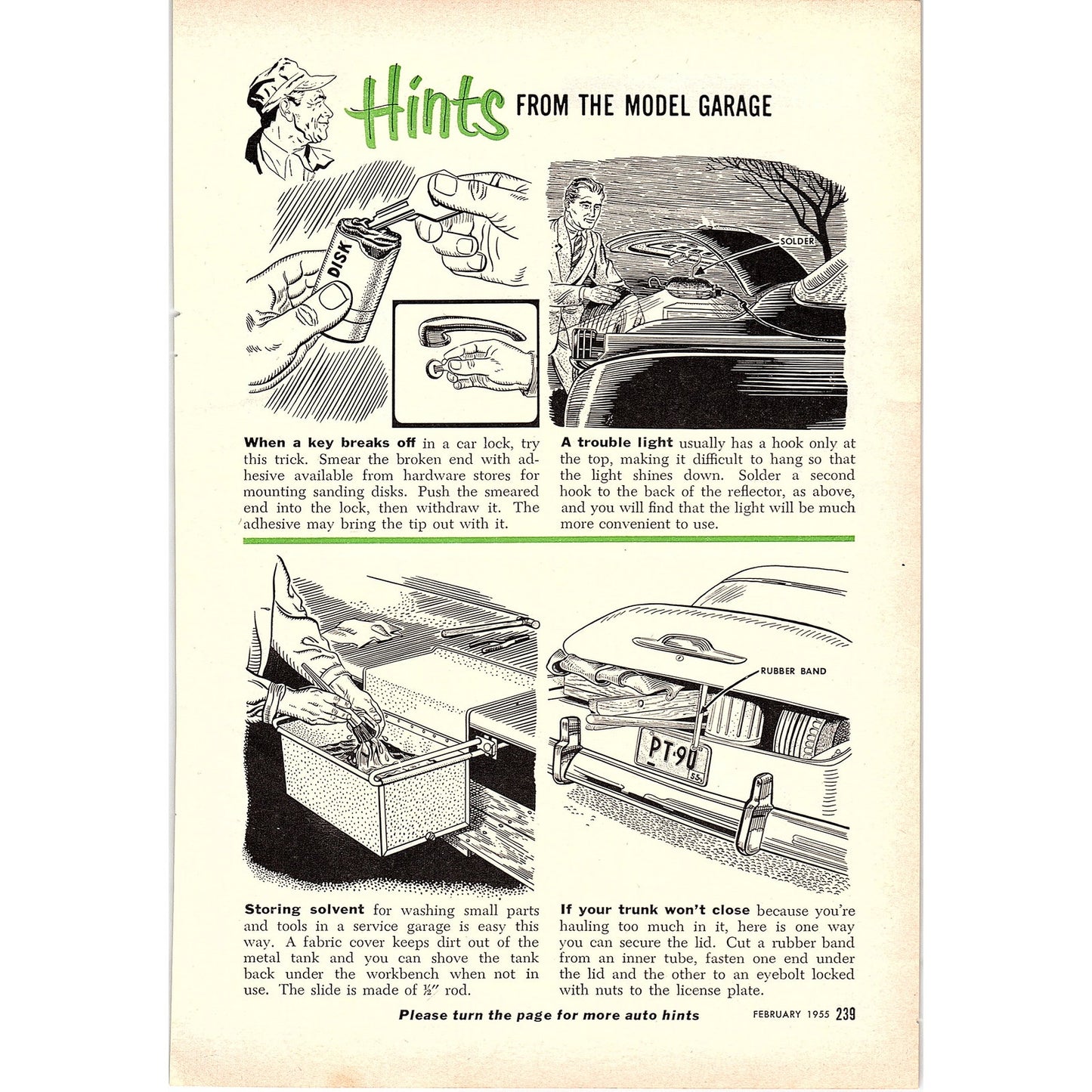 Hints from the Model Garage Trunk Wont Close, Storing Solvent 1955 Article AG1-5
