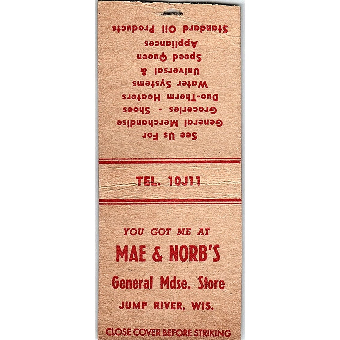 Mae & Norbs General Store Jump River WI Vintage Matchbook Cover SC7-Y8