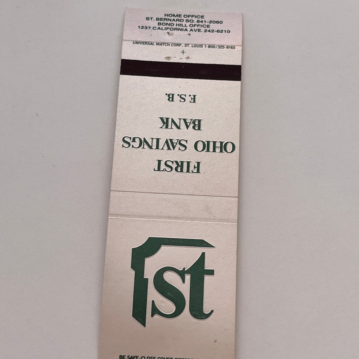 First Ohio Savings Bank Bond Hill Office Vintage Matchbook Cover TB6-MB2-3