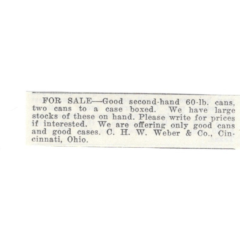 C.H.W. Weber & Co Honey Cans Cincinnati Ohio 1926 Ad AG3-S22