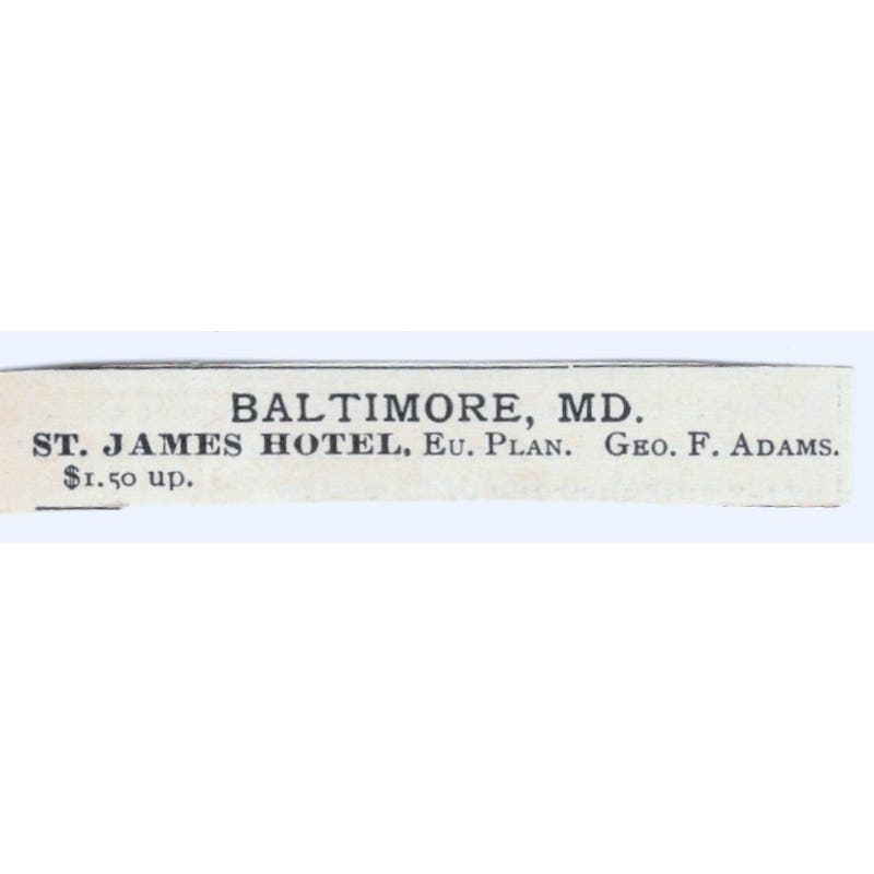 St. James Hotel Baltimore MD Geo. F. Adams 1893 Judge Magazine Ad AB9-SB