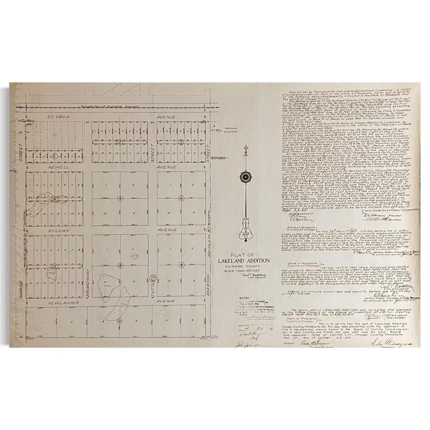 South Beach South Lindstrom Lake Chisago County MN Vintage Plat Map RM1