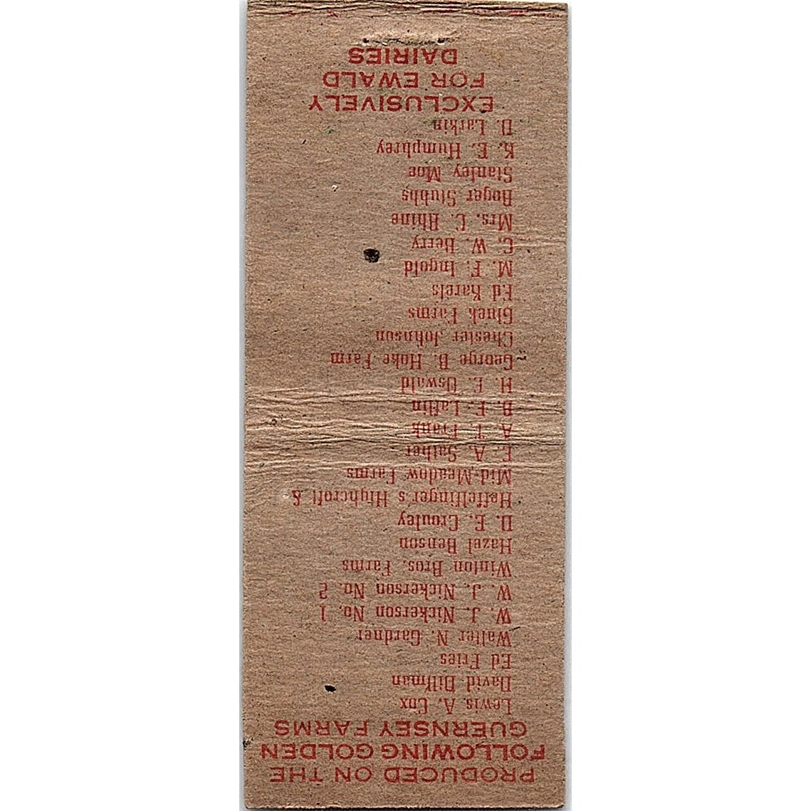 Ewald Bros Golden Guernsey Milk Minneapolis Vintage Matchbook Cover SF3-Y2