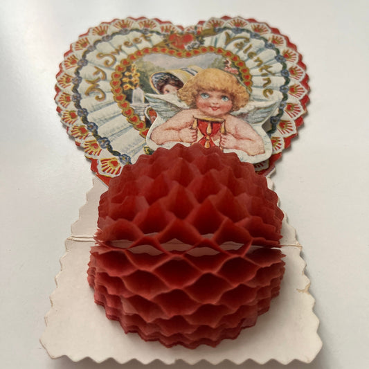 1930 Beistle Valentine Pop Up Honeycomb Embossed Cupid Hourglass AI9-H6