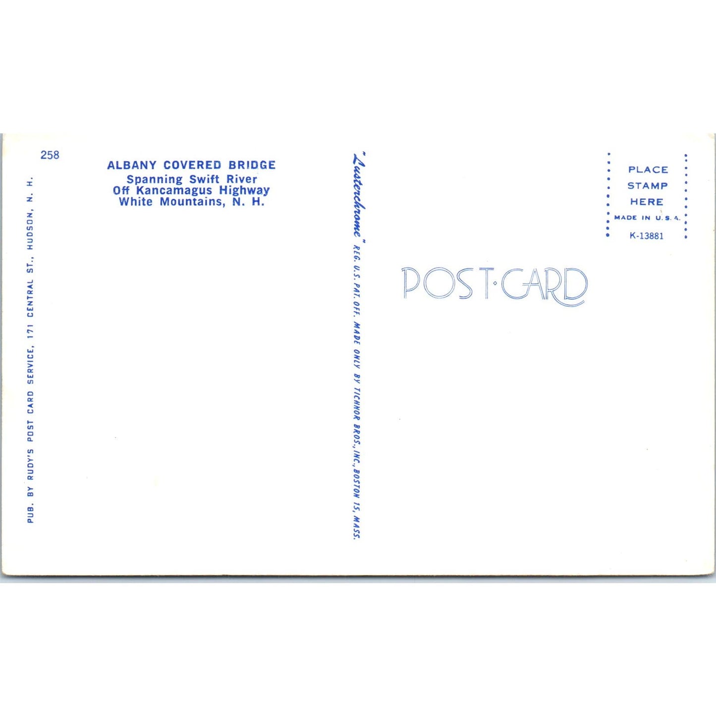 Albany Bridge White Mountains New Hampshire Covered Bridge Postcard PB12