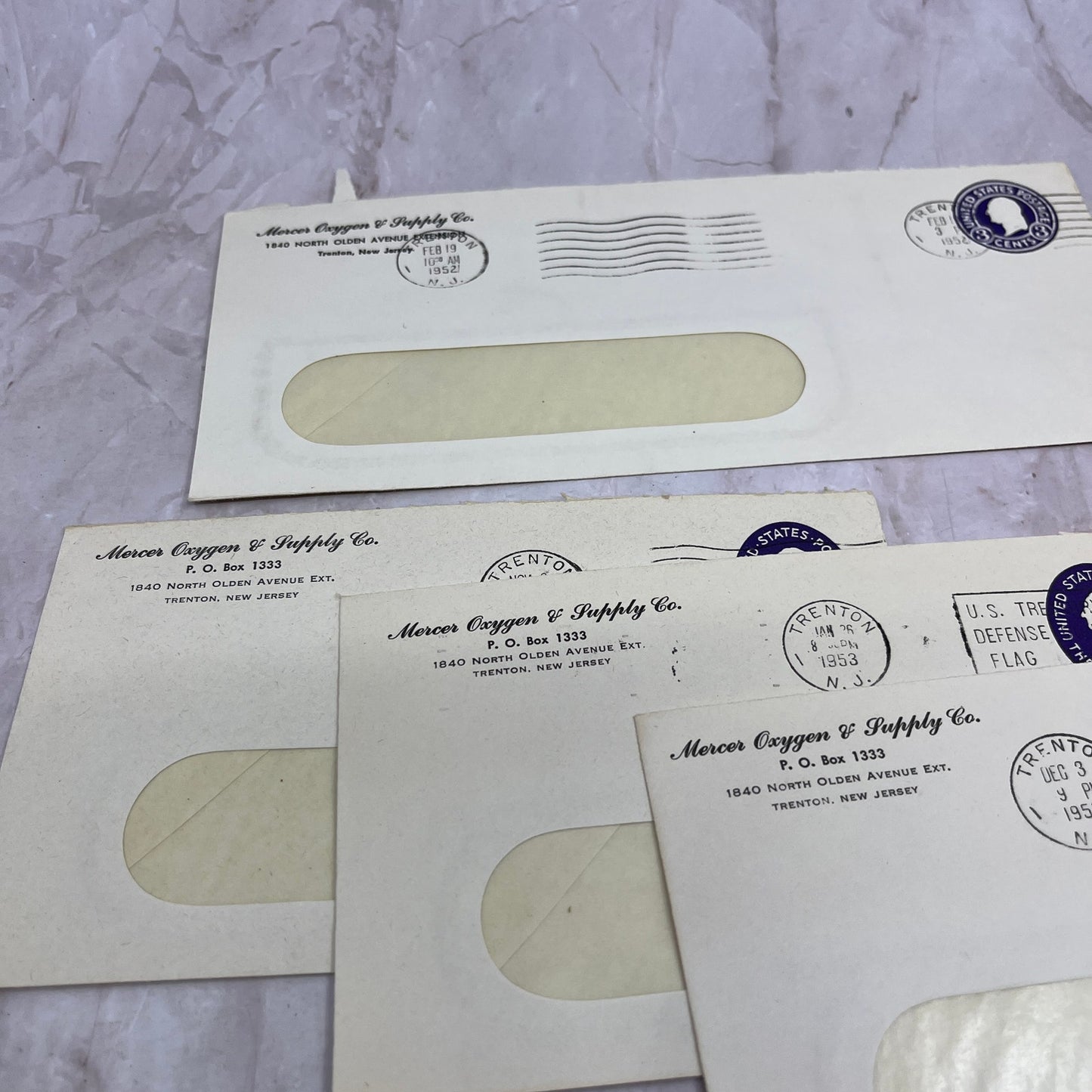 1950s Lot Mercer Oxygen & Supply Co Trenton NJ Postal Cover Envelopes TI5-E-17