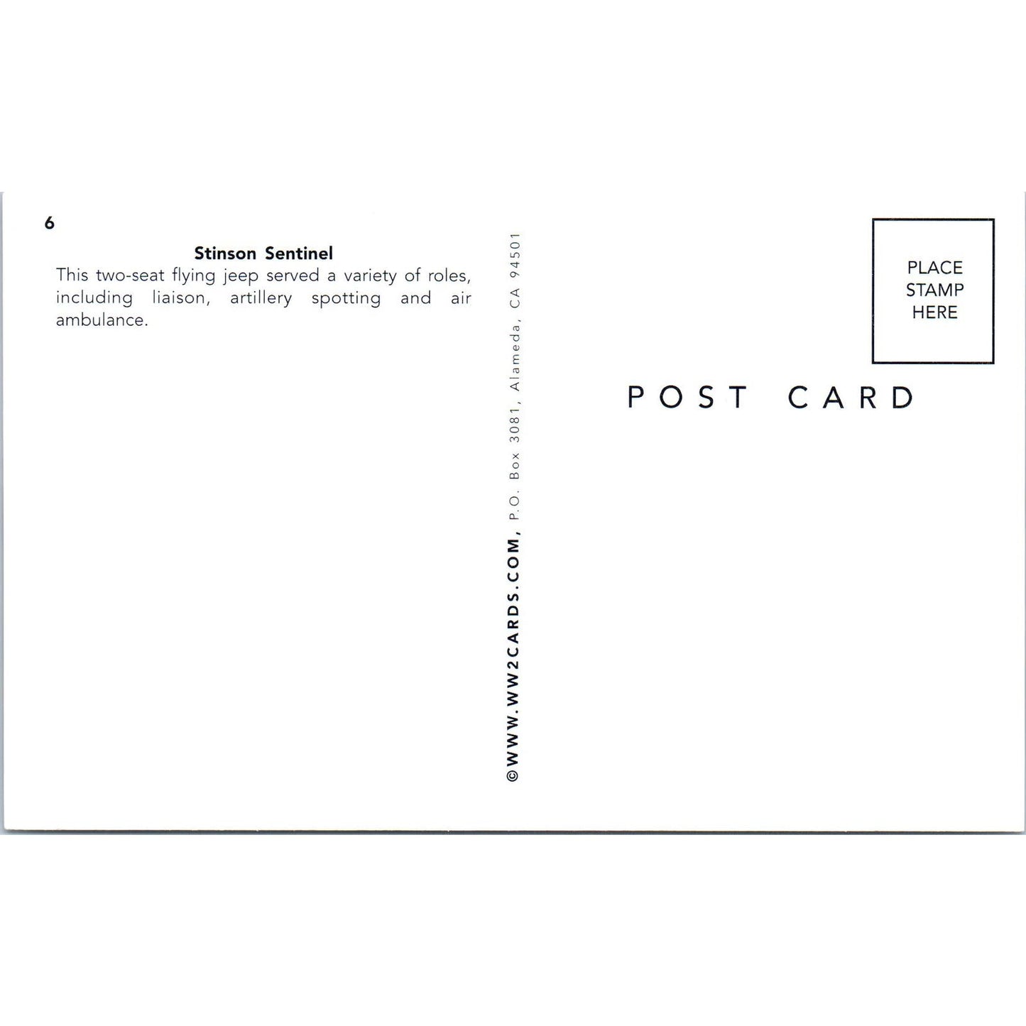 Stinson Sentinel Two Seat Flying Jeep Vintage Postcard PC19