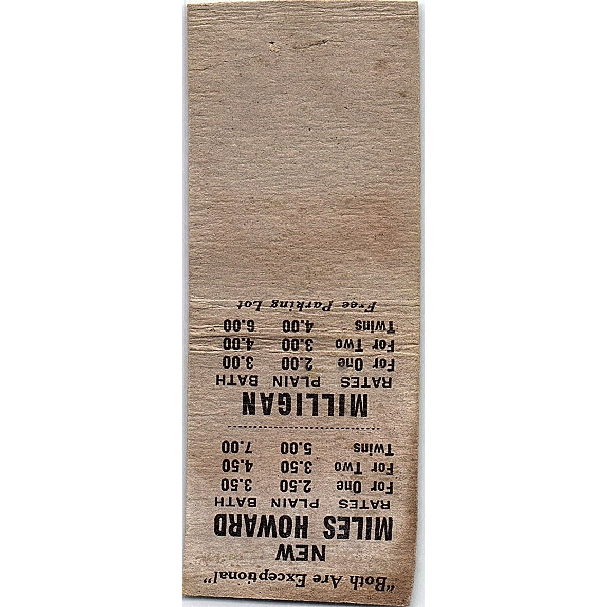 Hotel Milligan, Miles Howard Hotel Miles City MT Vintage Matchbook Cover SC7-Y4