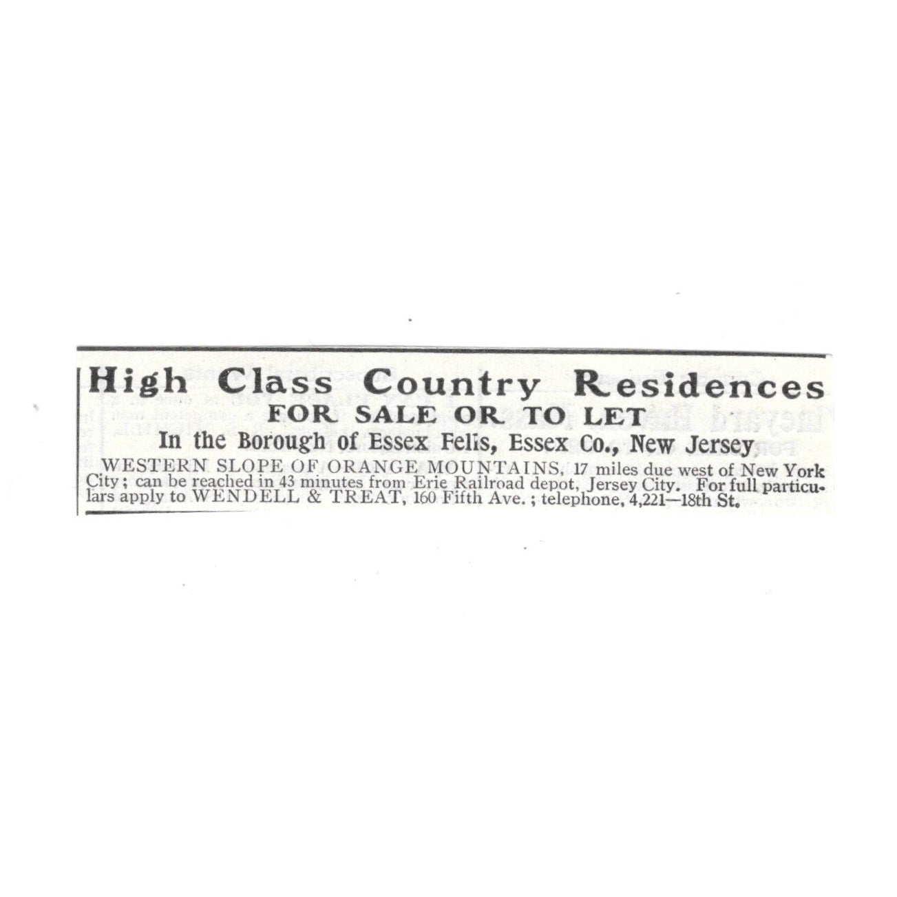 Country Residences Orange Mountains Essex Fells Wendell & Treat 1903 Ad AF8-M5