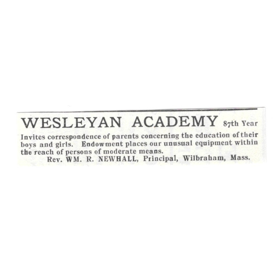 Wesleyan Academy Wm. R. Newhall Wilbraham MA 1903 Ad AF8-S31
