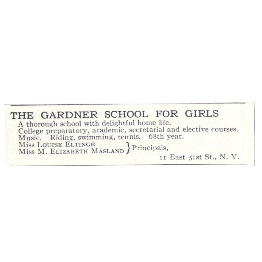 The Gardner School for Girls Elizabeth Masland Louise Eltinge NY 1924 Ad AD8-O7