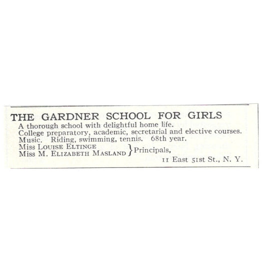 The Gardner School for Girls Elizabeth Masland Louise Eltinge NY 1924 Ad AD8-O7