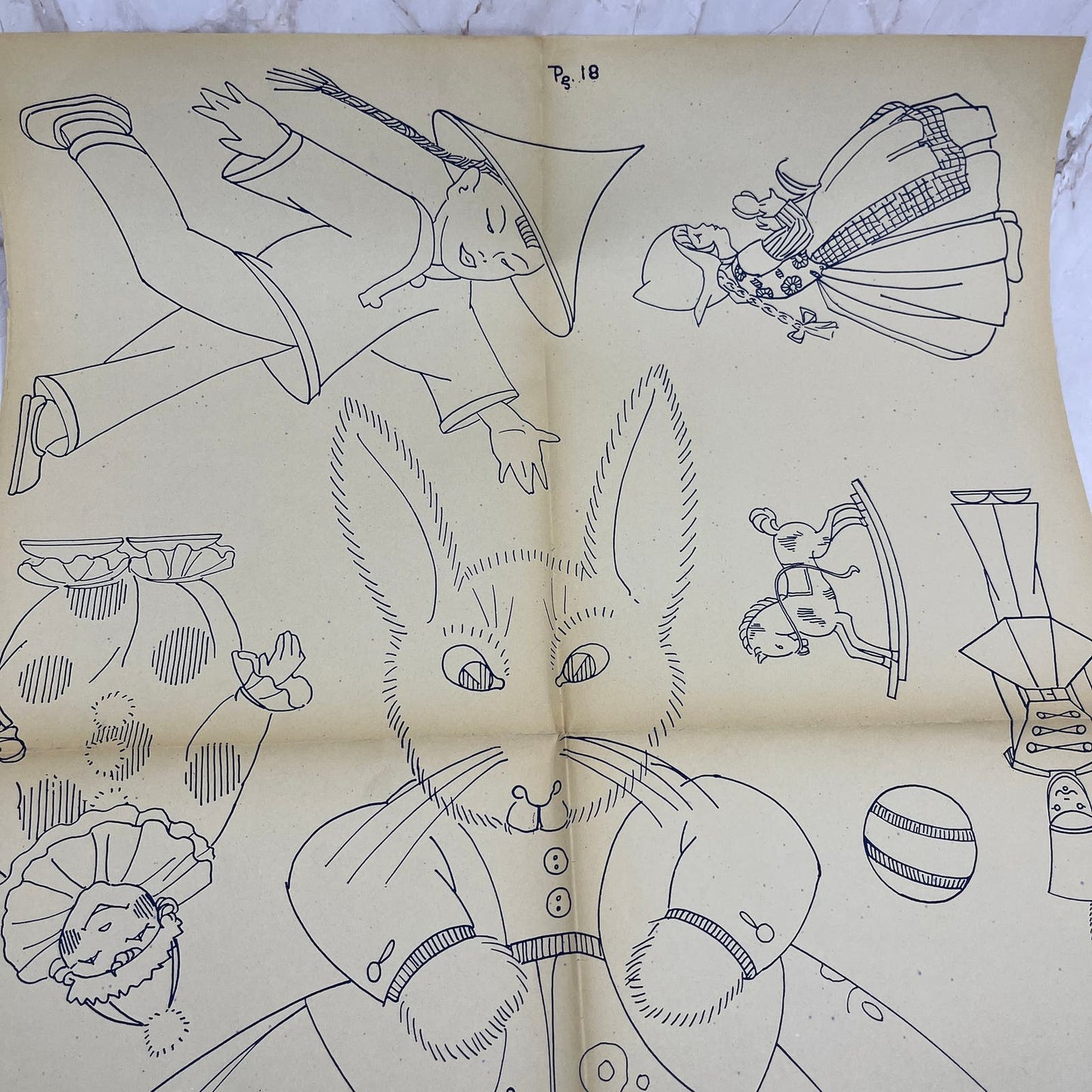 Vintage Large Fold Out Embroidery Pattern Baby's Laundry Bunny Dress FL6-1