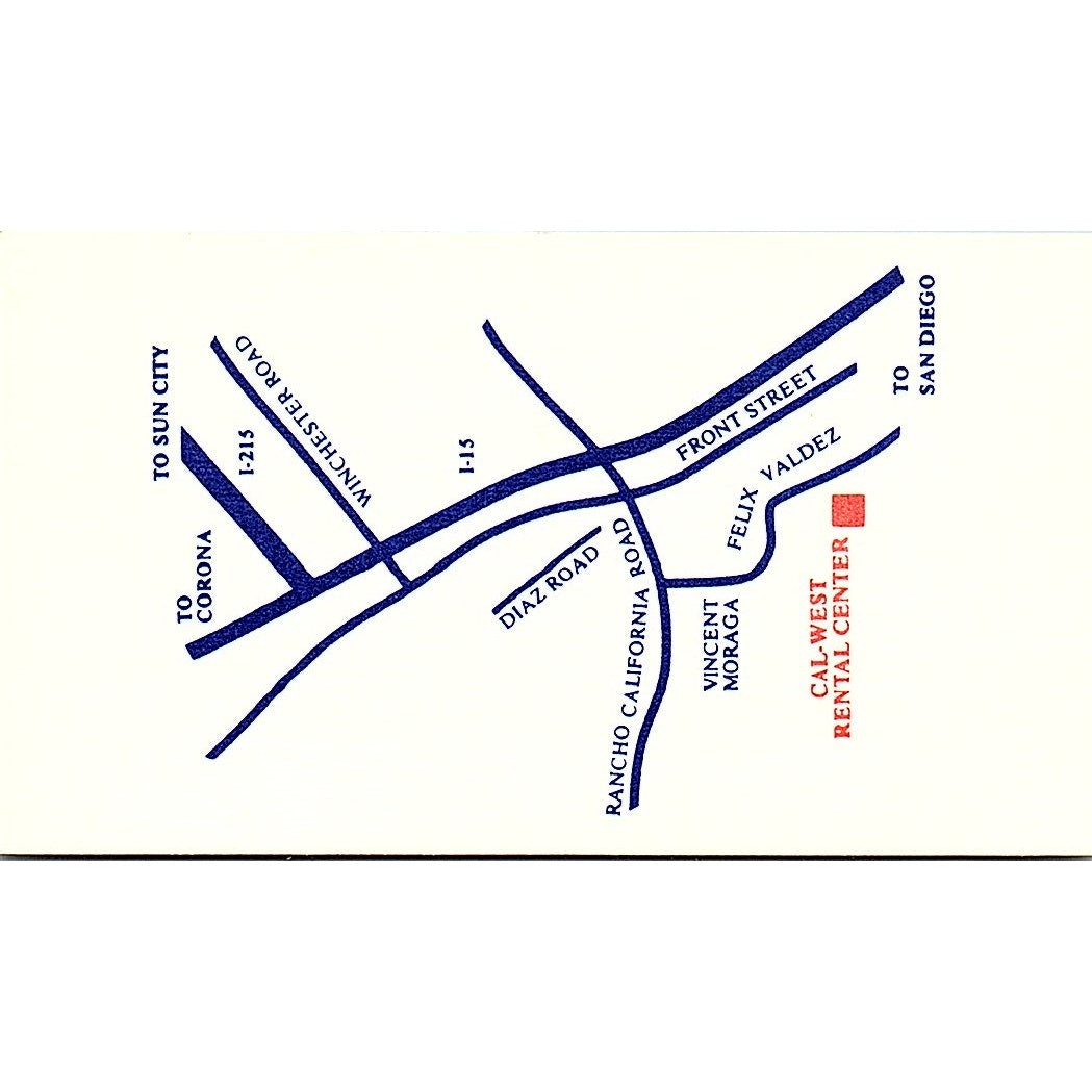 Cal-West Rental Center Temecula CA Vintage Business Card SC9-B8