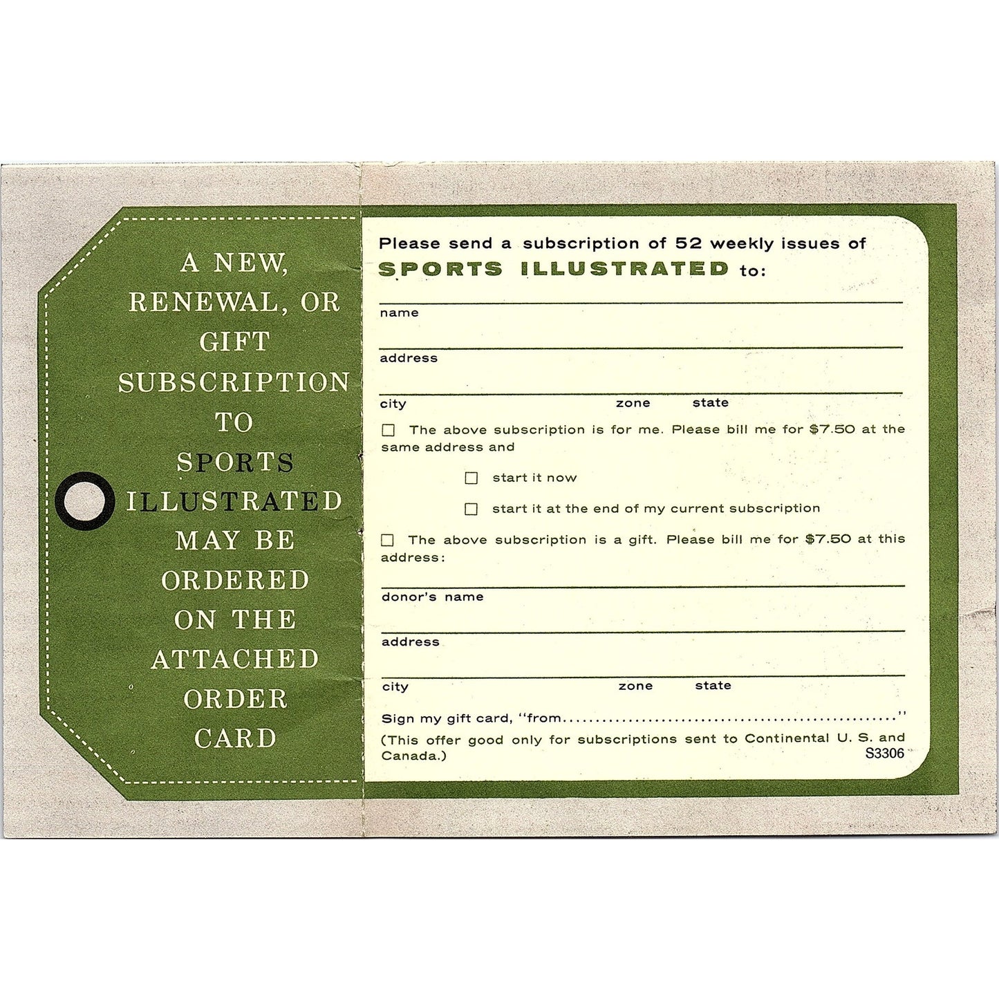 Sports Illustrated Subscription Postal Mailing Card 1956 Magazine Article AG7-6