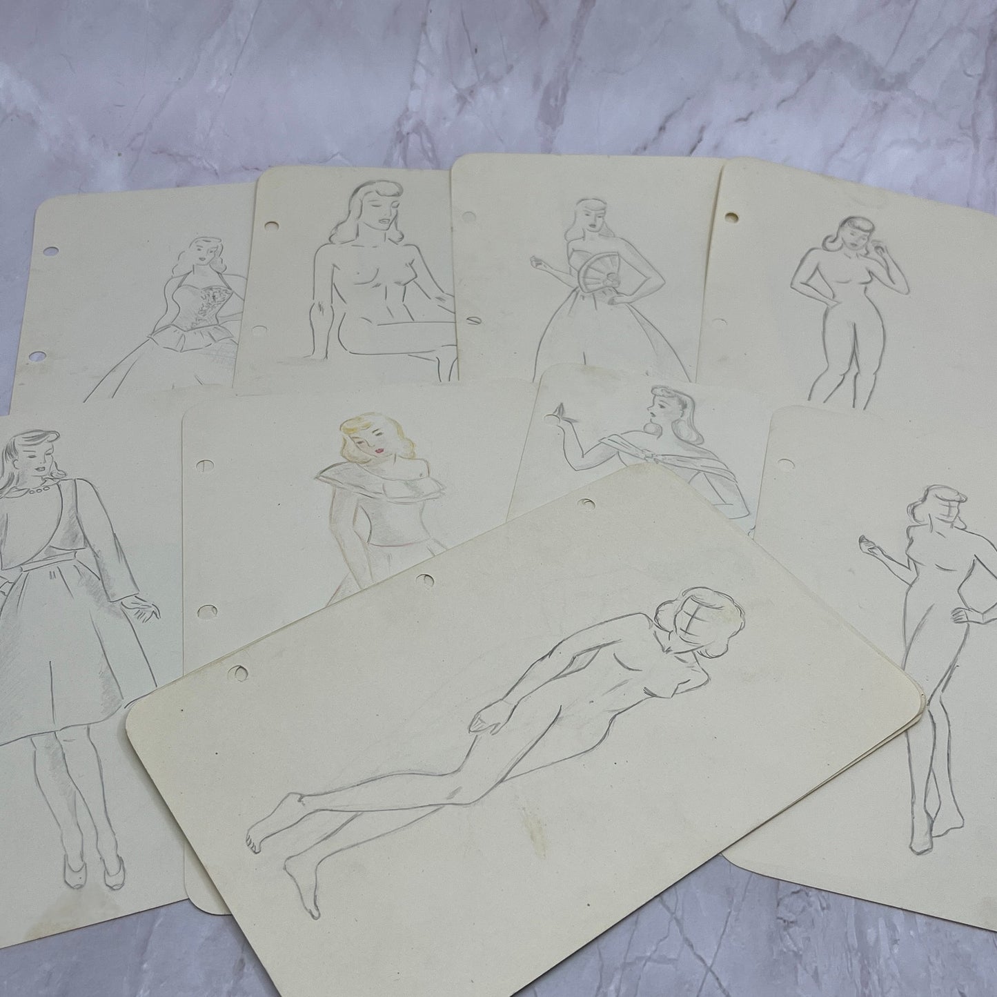 1940s Lot of 15 Art Student 5x8 Female Figural Sketches Winifred Schutsky TC5