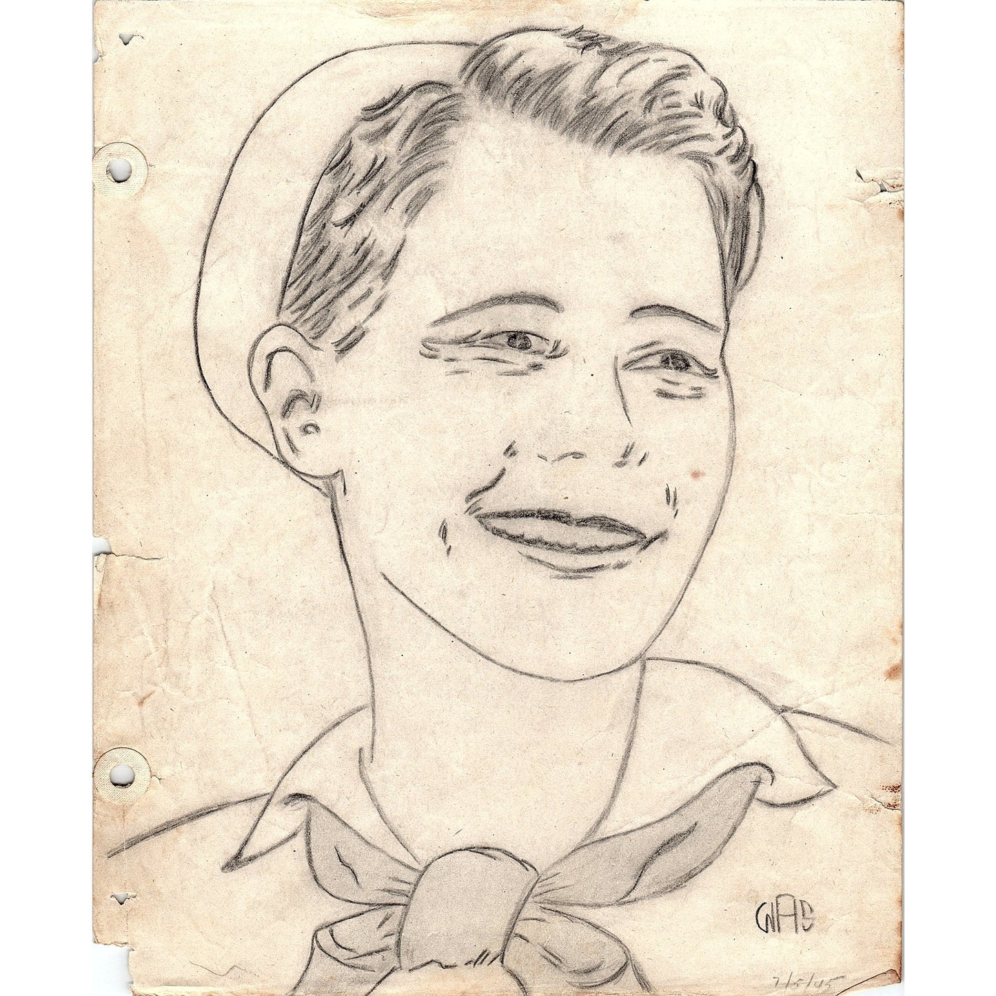 1940s Original Sketch Portrait of a WWII Navy Sailor Winifred Schutsky D26-14