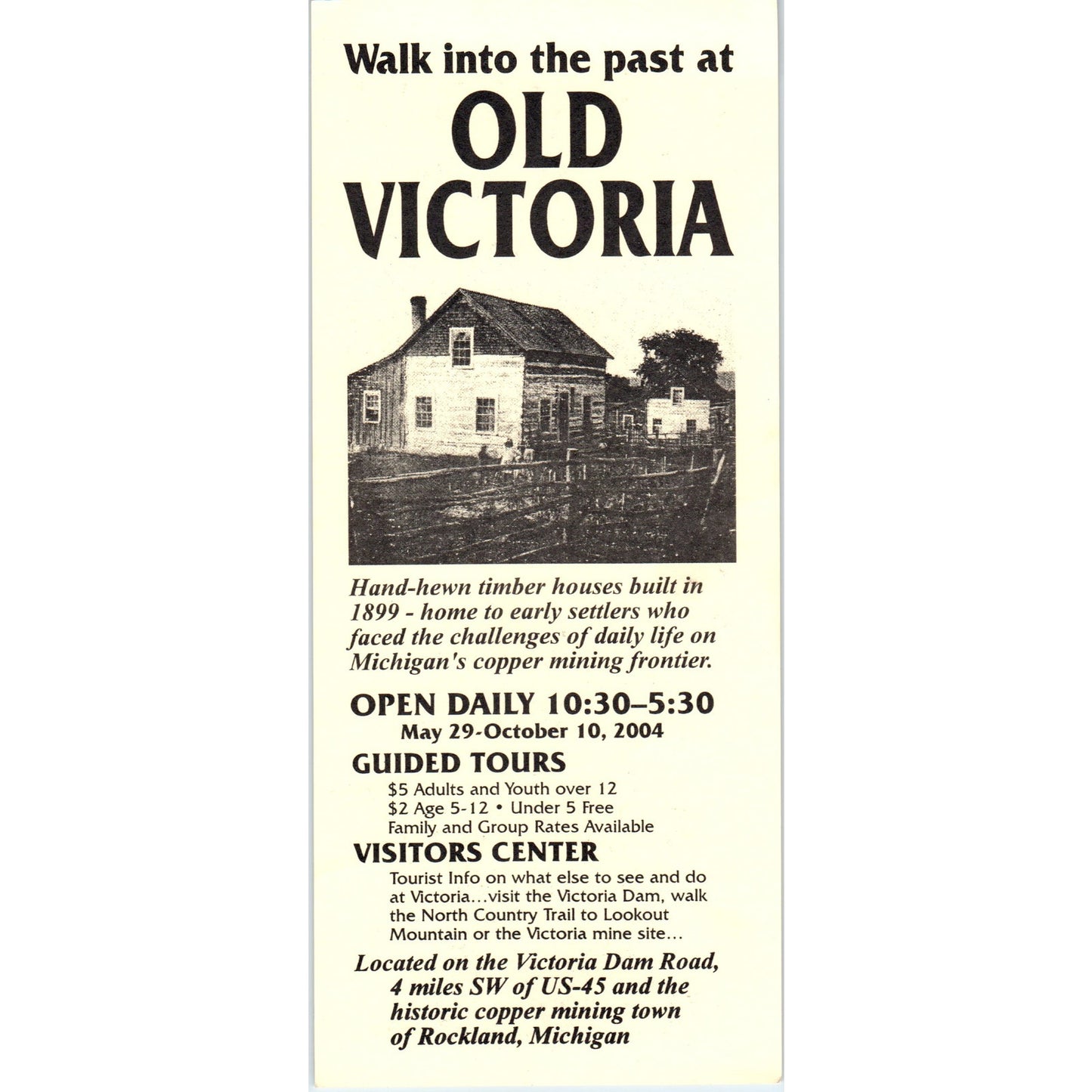 Vintage Old Victoria Rockland Michigan Travel Leaflet H5-5