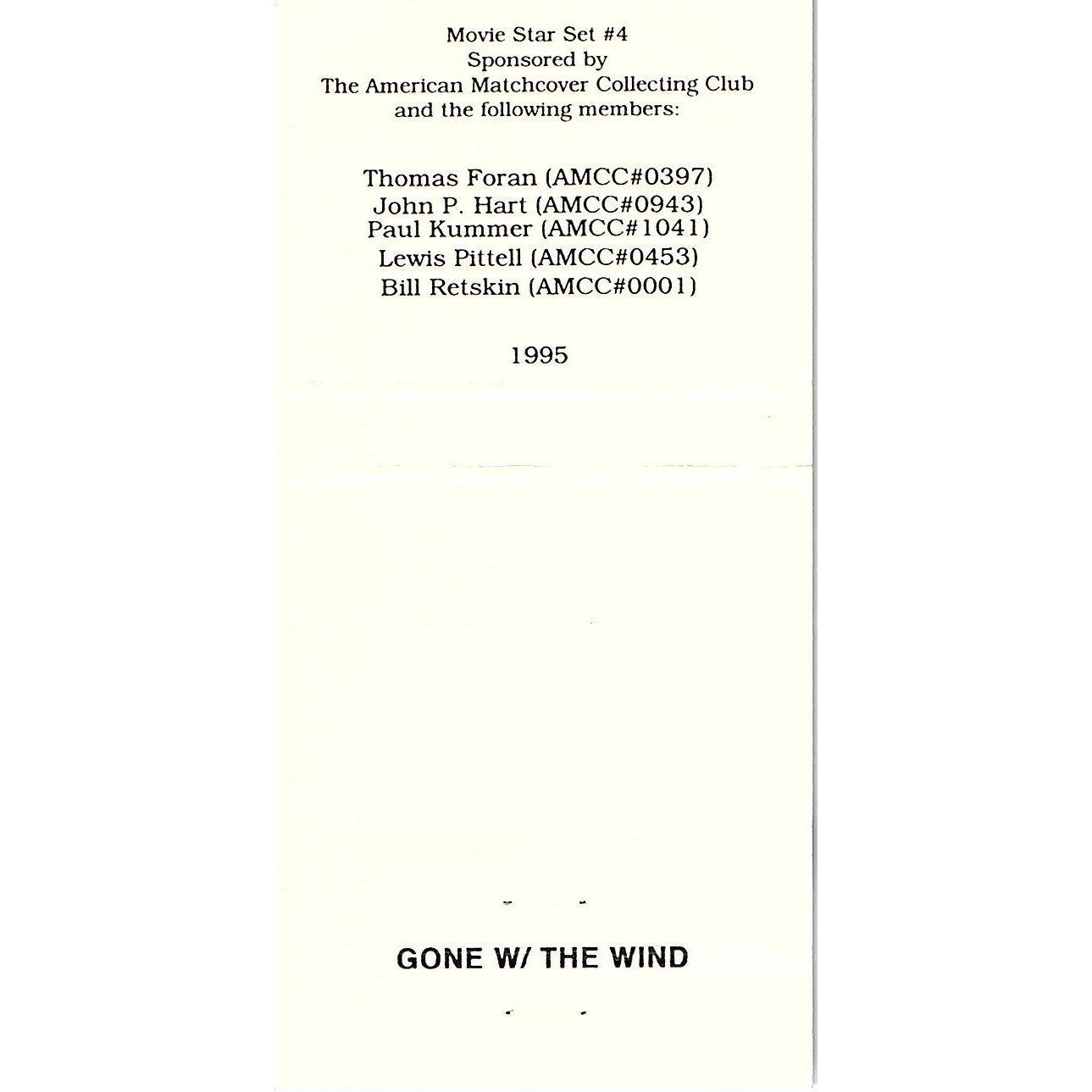 Gone With the Wind Vivien Leigh Matchcover 1995 Vintage Matchbook TB6-MB2-7