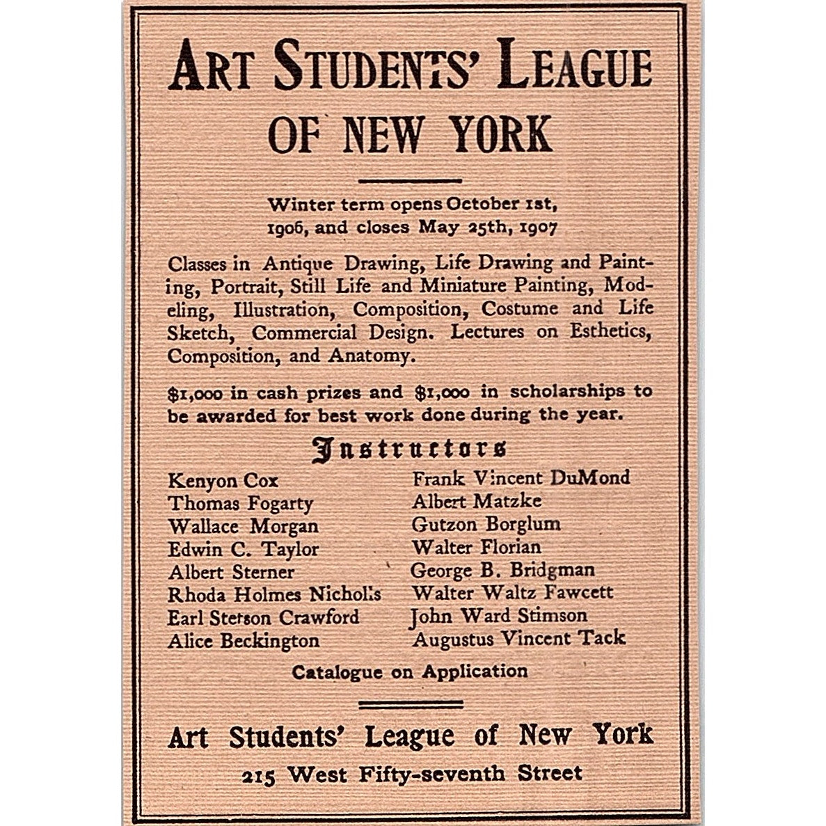 Art Students League of New York Kenyon Cox Thomas Fogerty - 1906 Ad AF5-3