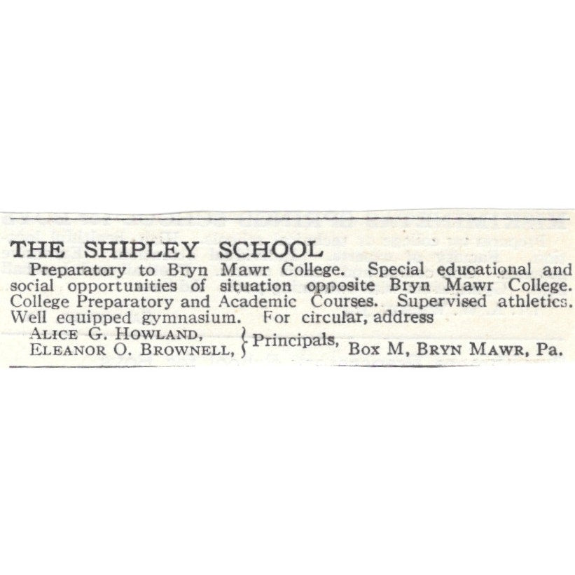 The Shipley School Bryn Mawr PA Alice Howland Eleanor Brownell c1920 Ad SAG4-S3