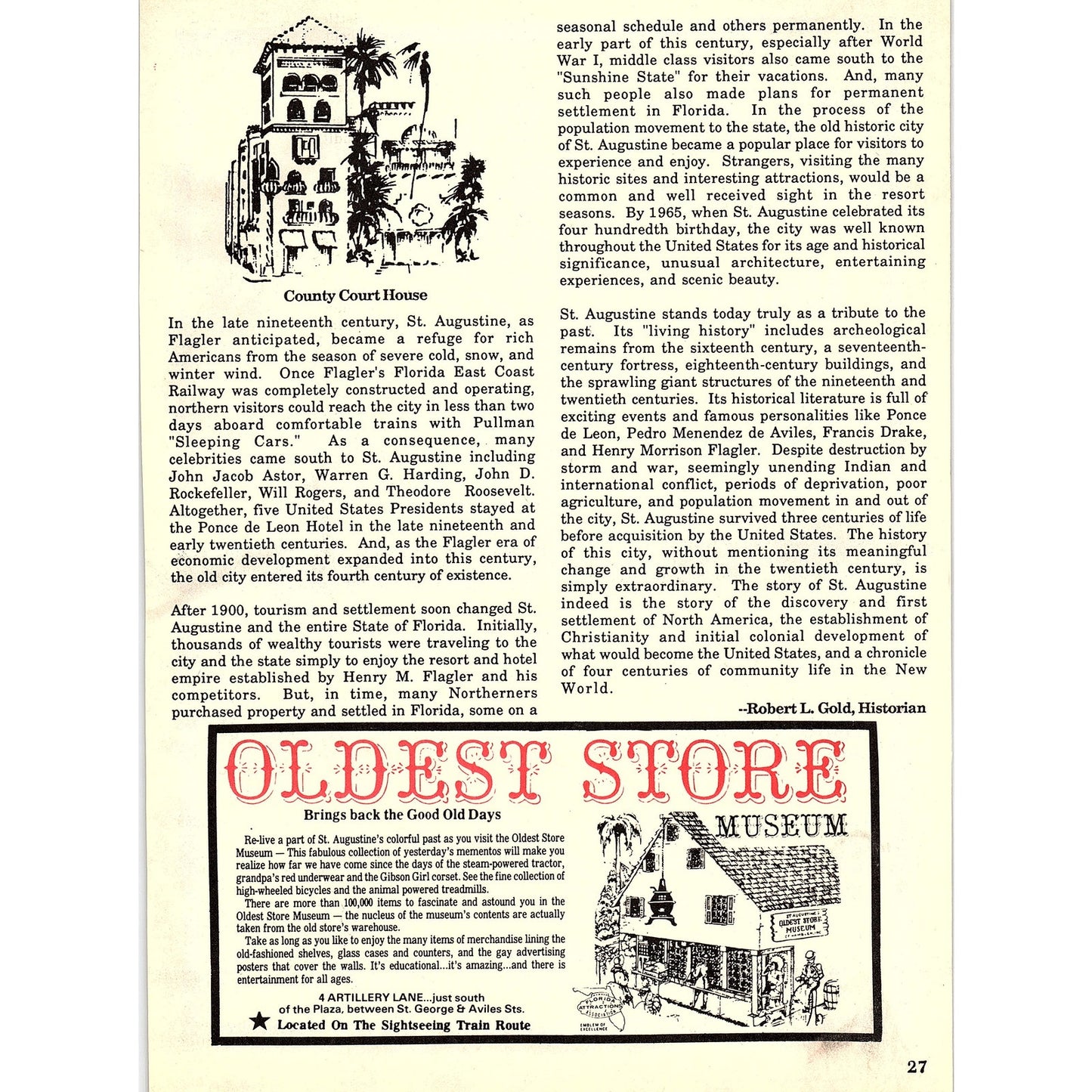 The Oldest Wooden Schoolhouse in St. Augustine FL 1989 Ad AF9-13