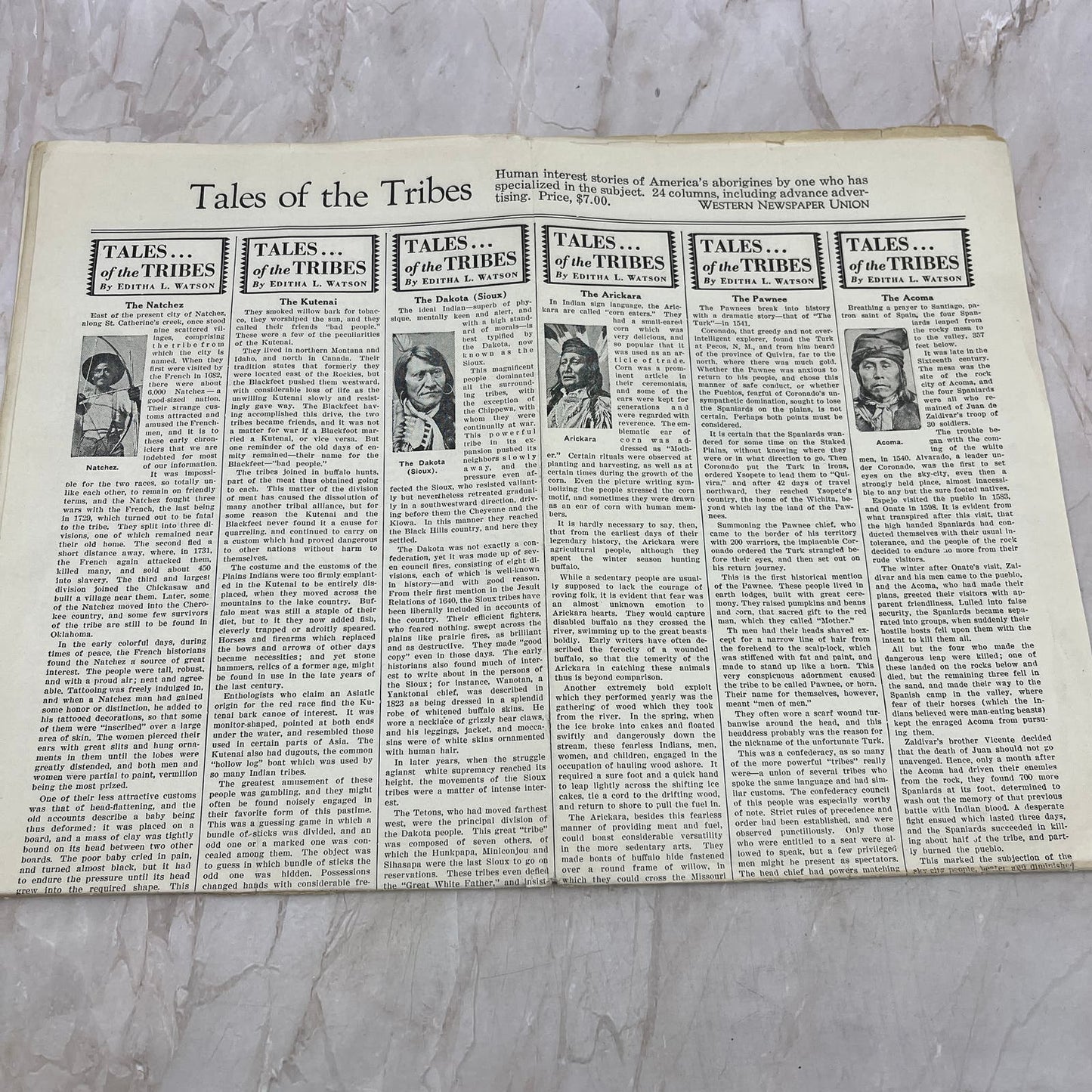 1931 Western Newspaper Union Tales of the Tribes Newspaper Native Americans AE3