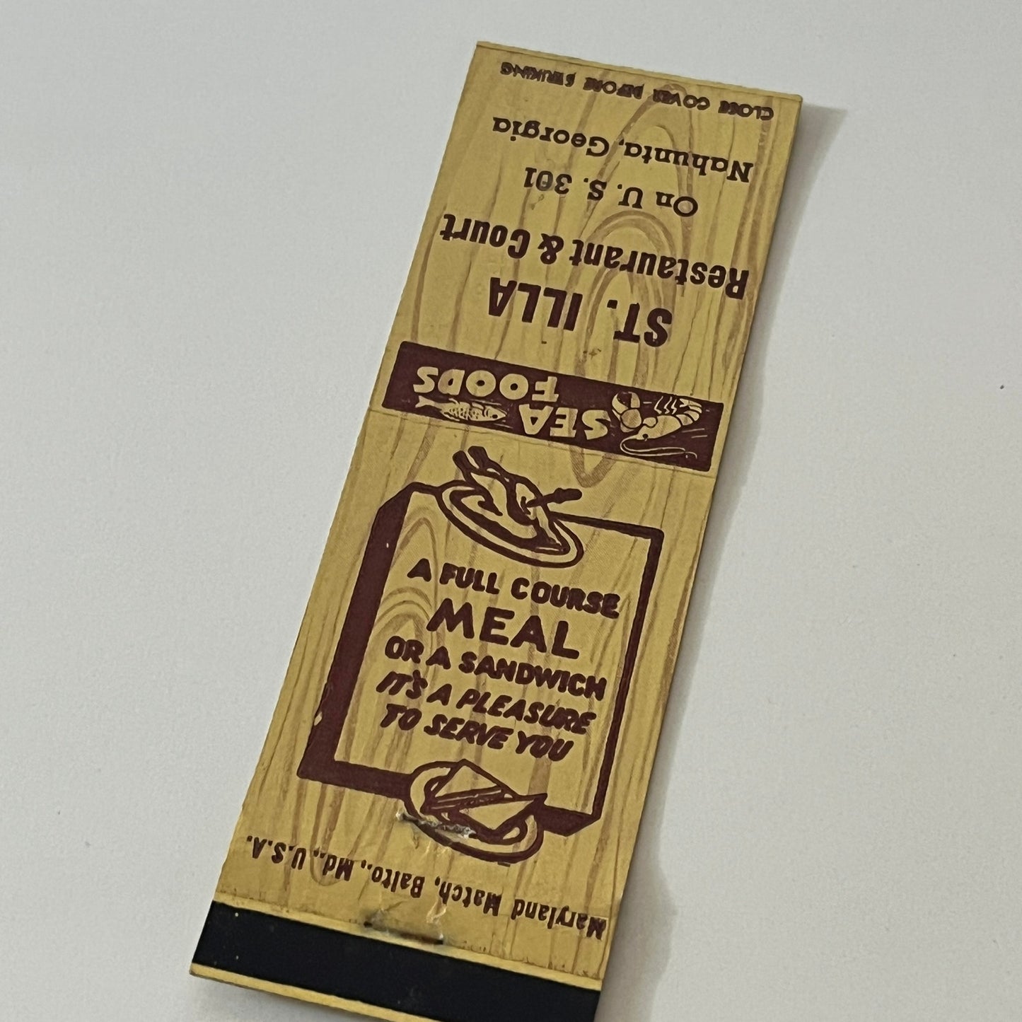 St. Illa Restaurant & Court Nahunta GA Vintage Matchbook Cover TB6-MB2-6