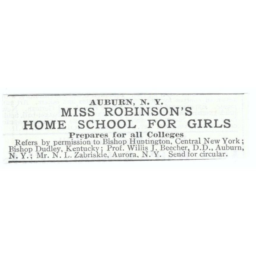 Miss Robinson's Girls School Auburn NY N.L. Zabriskie 1903 Magazine Ad AF7-SS1