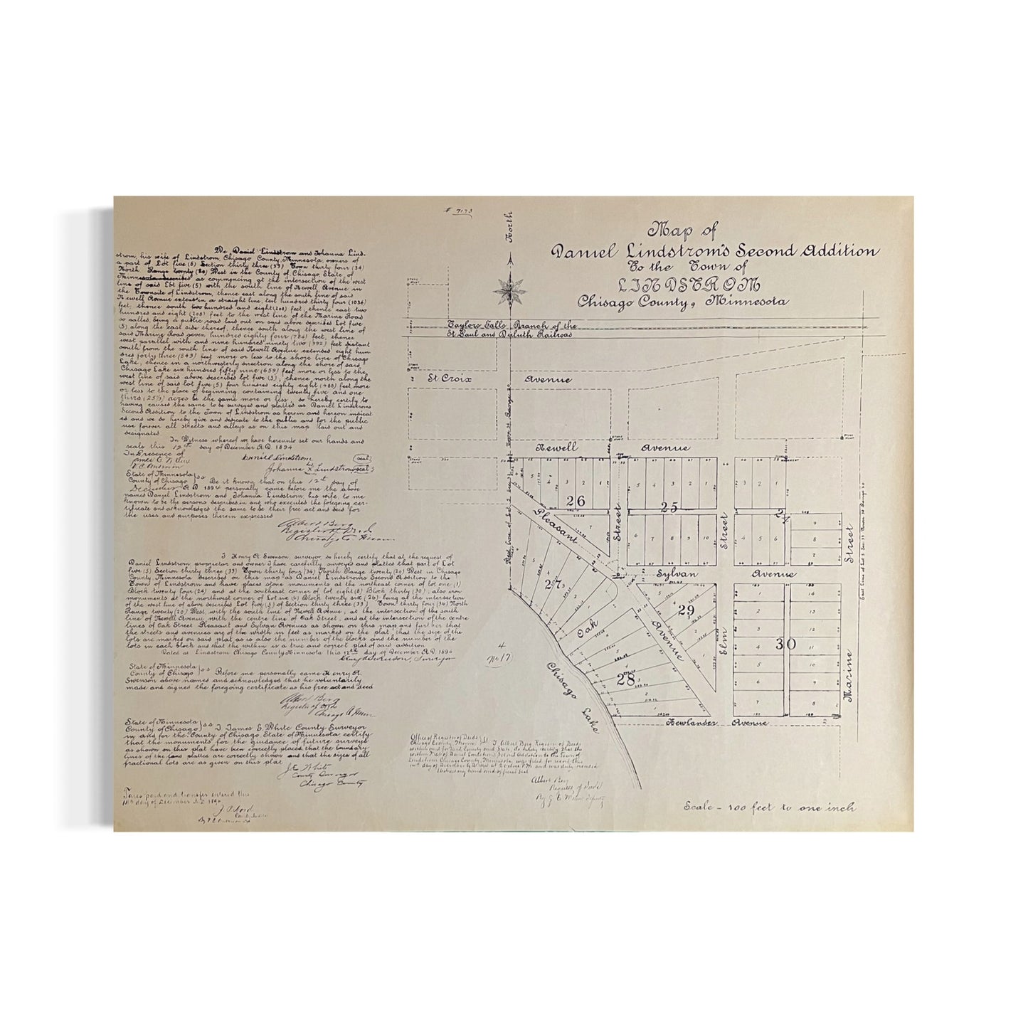 Daniel Lindstrom's Second Addition Chisago County MN Vintage Plat Map RM1