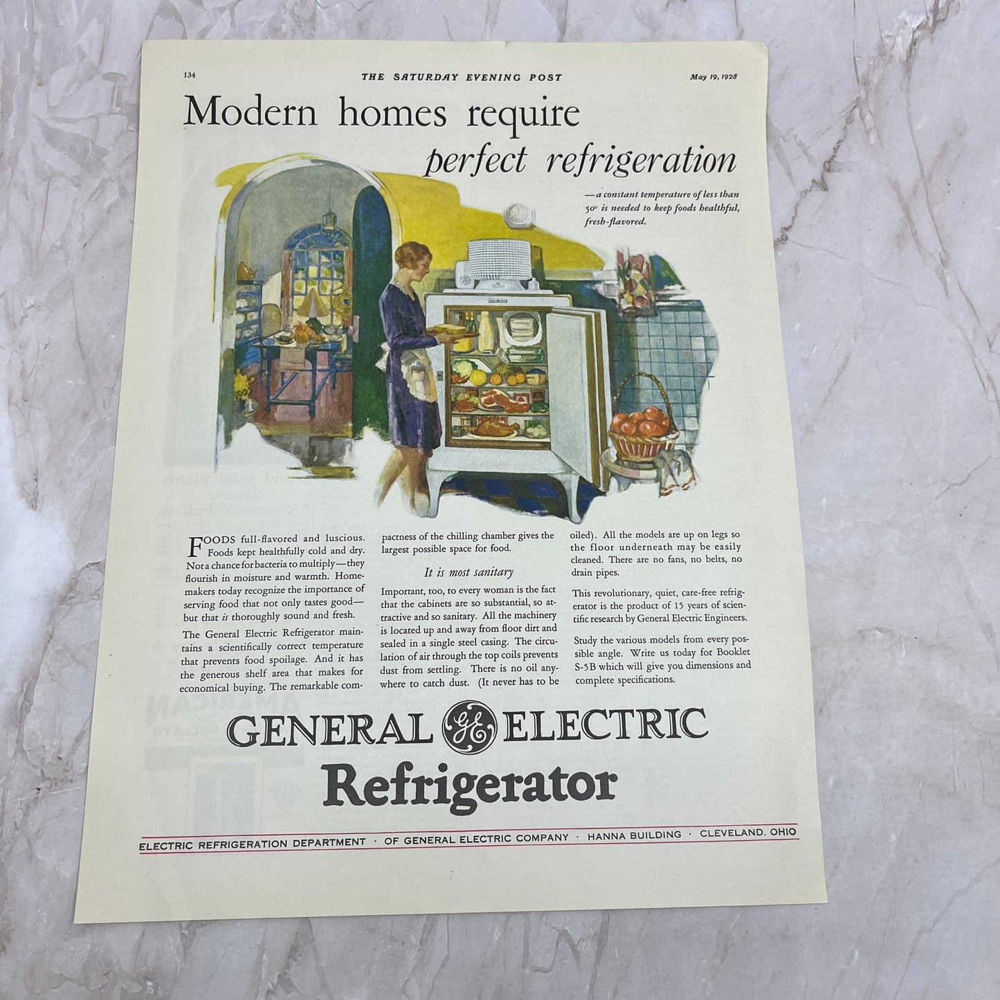 General Electric Refrigerator 1928 Original Magazine Advertisement FL6-8