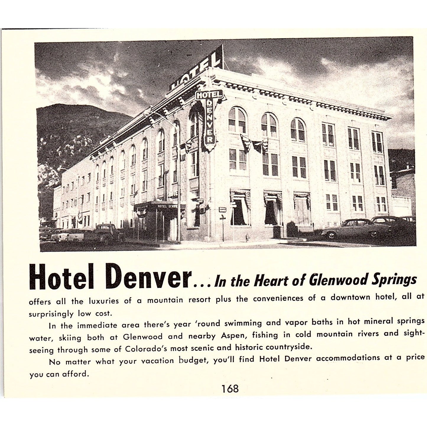 Hotel Denver Glenwood Springs CO 1958 Ad AG1-H3