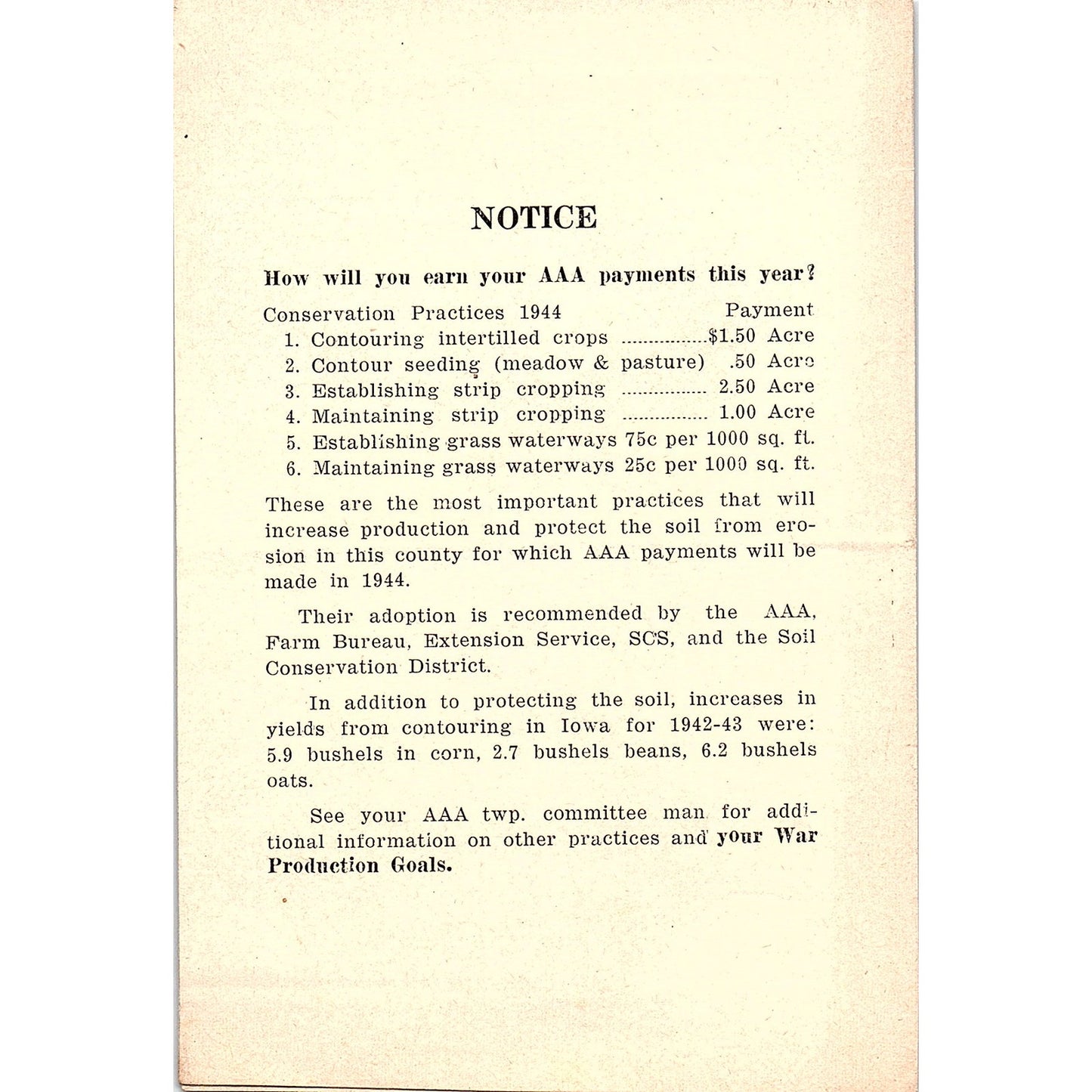 1943 WWII Call for Immediate Enlistment in Soil Conservation Iowa Brochure AG5-1