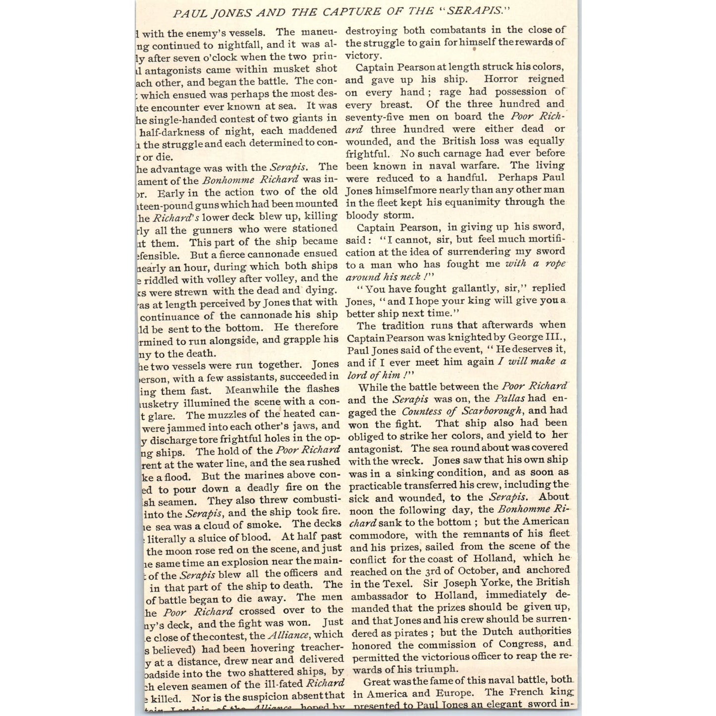 Engagement of Bonhomme Richard & Serapis c1890 Victorian Art Print AE8