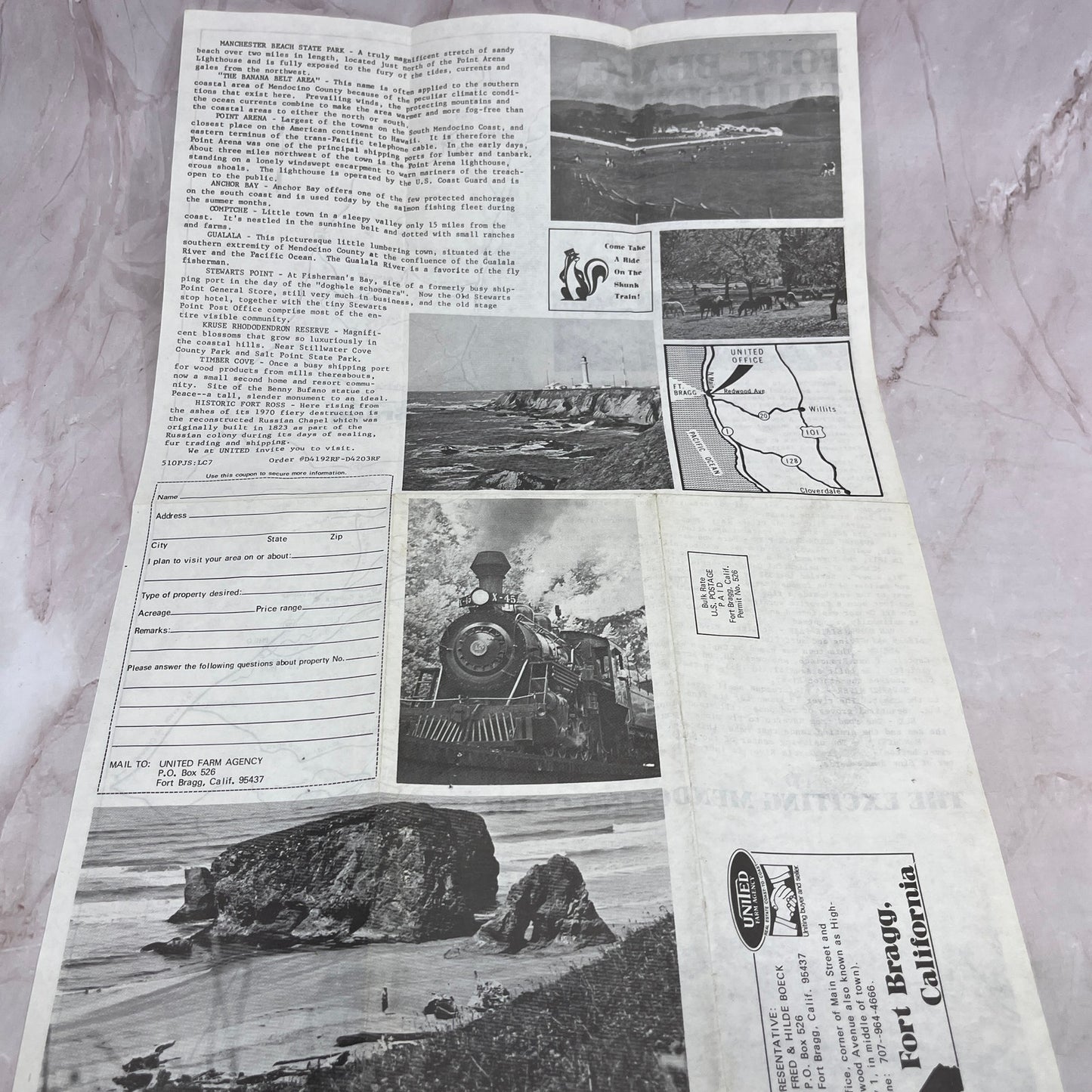 1970 Fort Bragg California Fold Out Travel Brochure TH9-CB