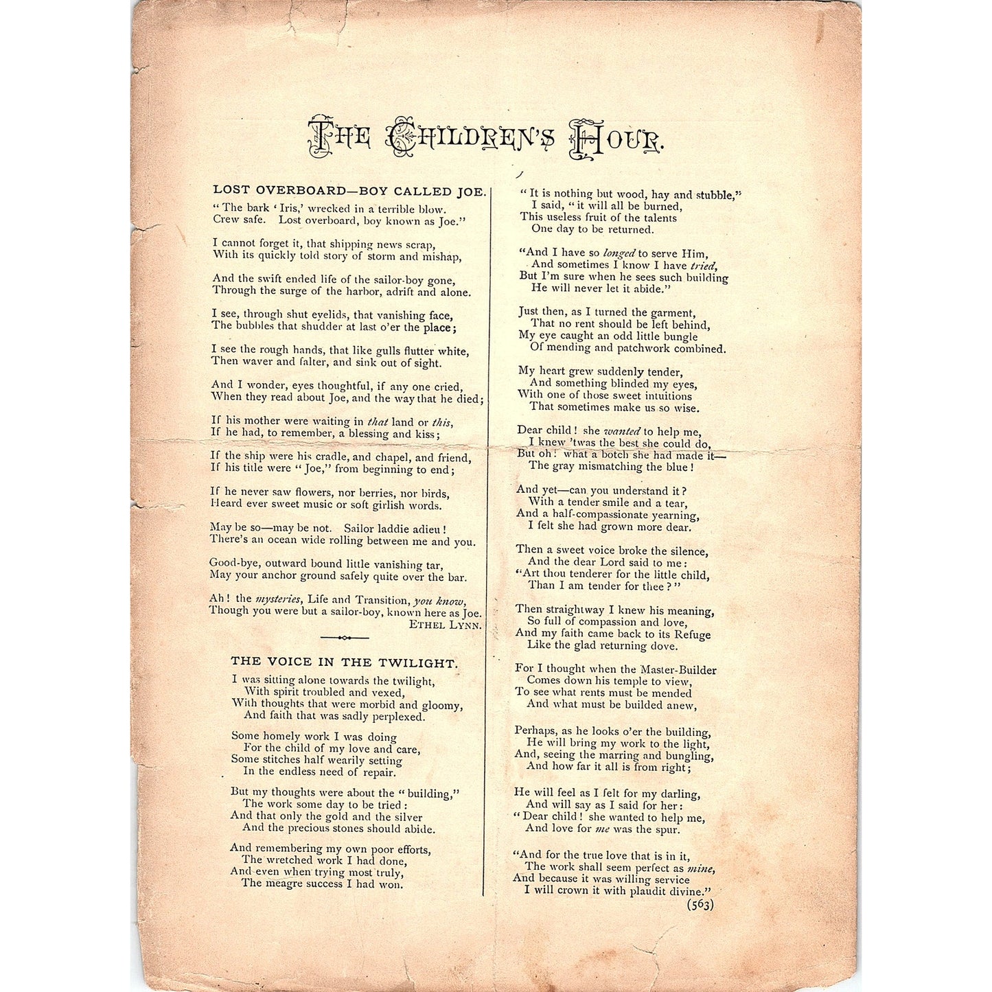 The Children's Hour - Children's Poems 15 Pages 1884 Perfect Jewels TA5-CJ-6