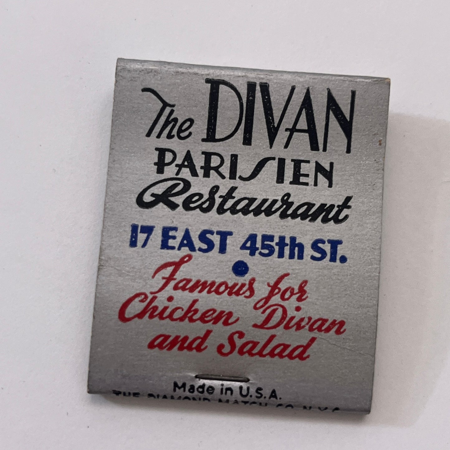 The Divan Parisien Restaurant New York City Vintage Matchbook Cover TB8-MB-9