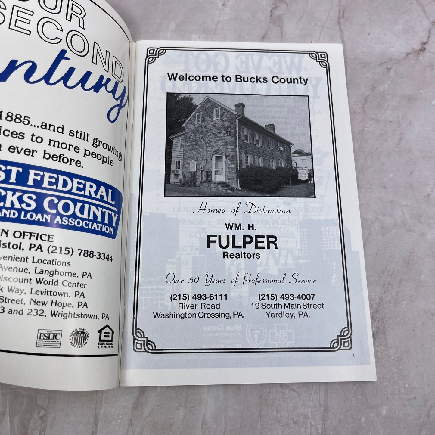 1985 Bucks County Area Guide Book Travel Booklet TH9-LX1