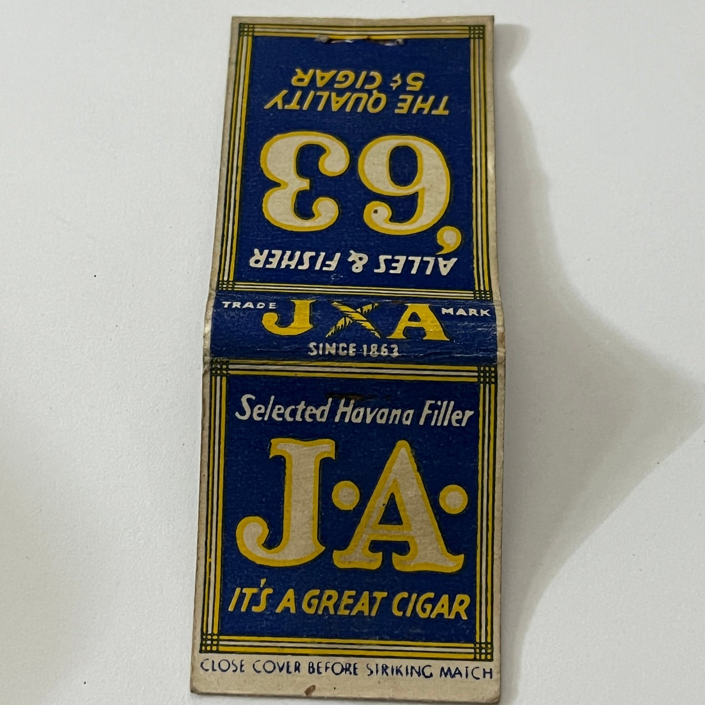 Alles & Fisher '63 Quality Cigar Vintage Matchbook Cover TB6-MB1-12
