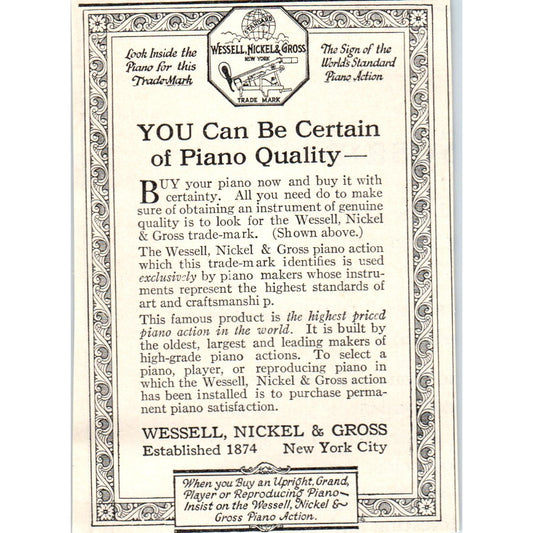 Wessell, Nickel & Gross Pianos 1924 Magazine Ad AF2-A1