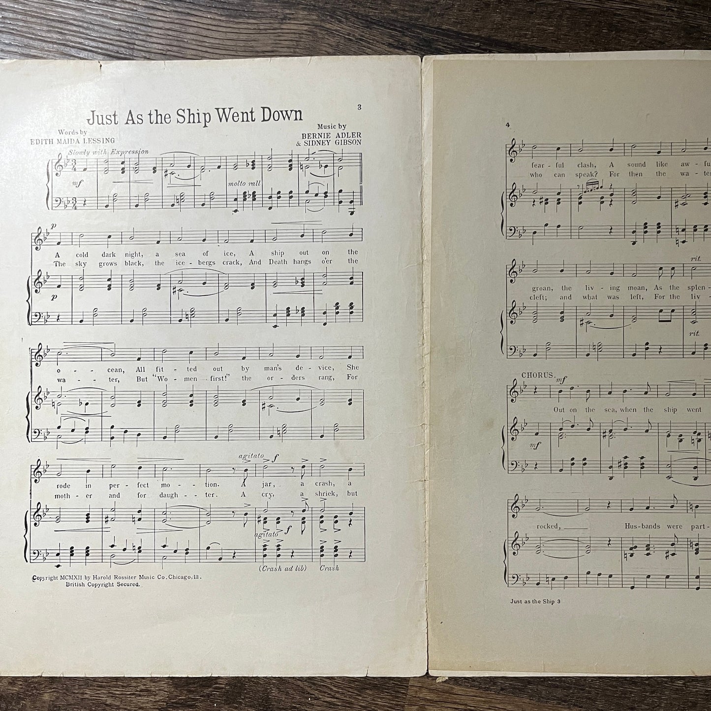 Just As The Ship Went Down Song of Sea Edith Maida Lessing 1912 Sheet Music V13