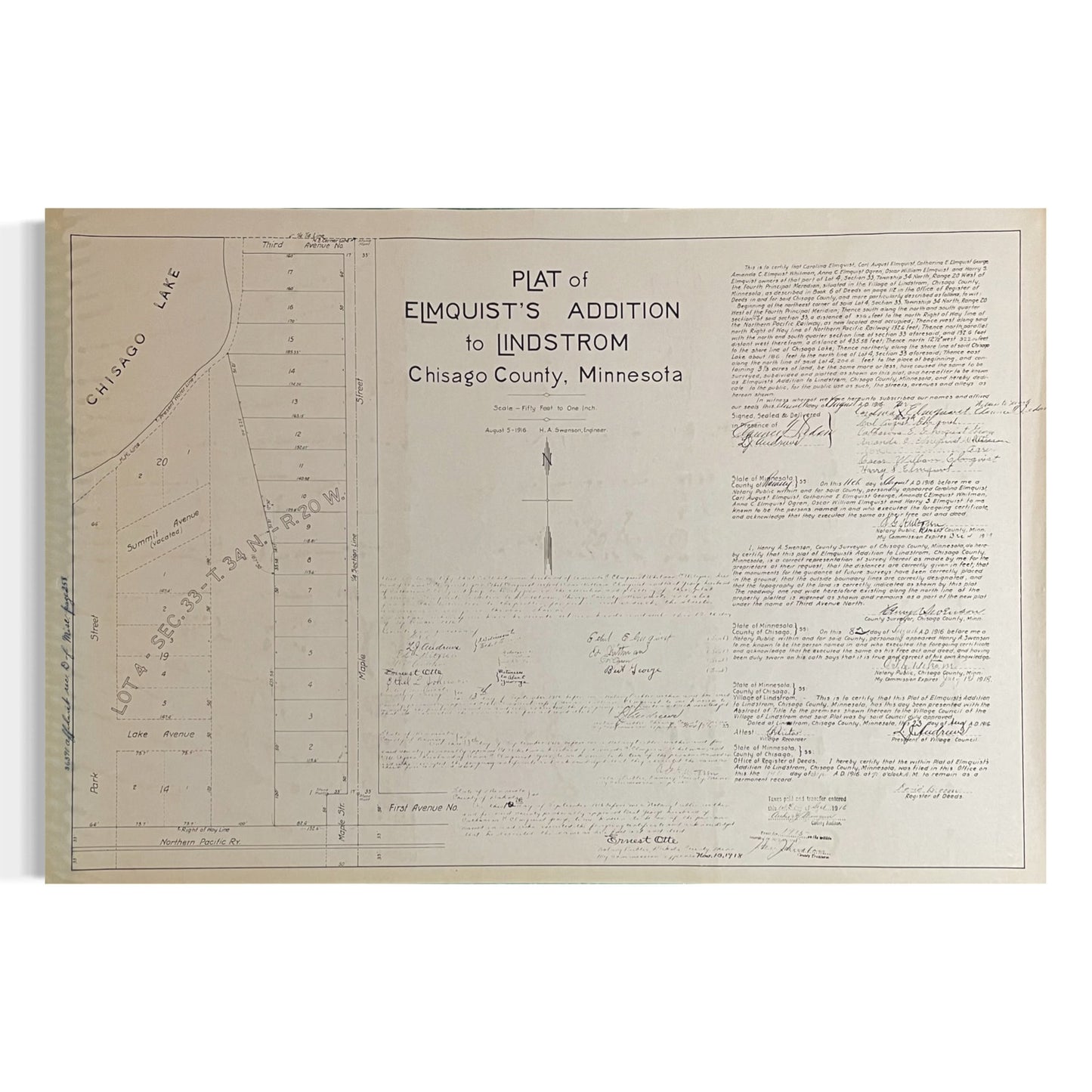 Elmquist's Addition to Lindstrom Chisago County MN Vintage Plat Map RM1