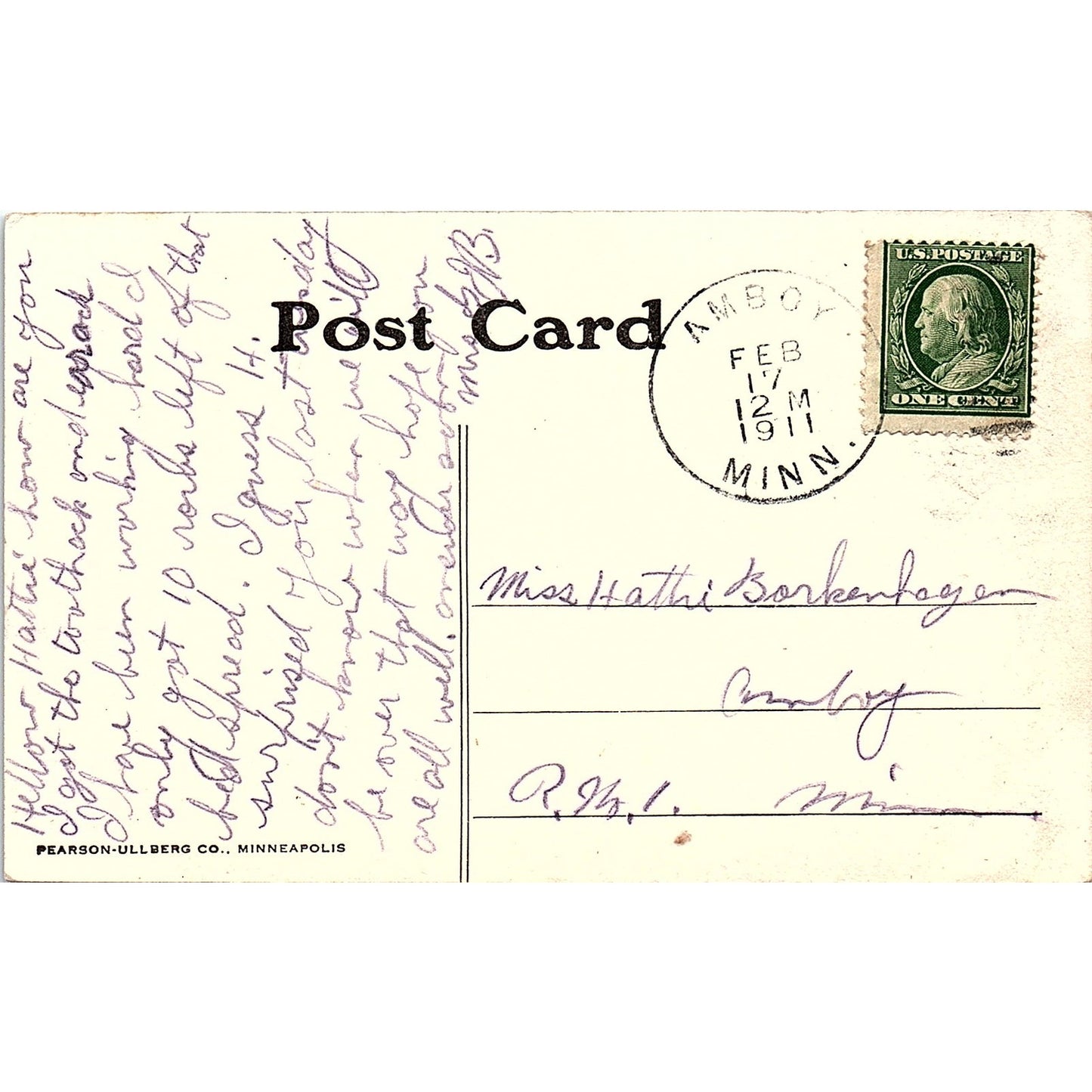 1911 M.E. Church and Parsonage Amboy Minnesota Antique Postcard AG2-M15