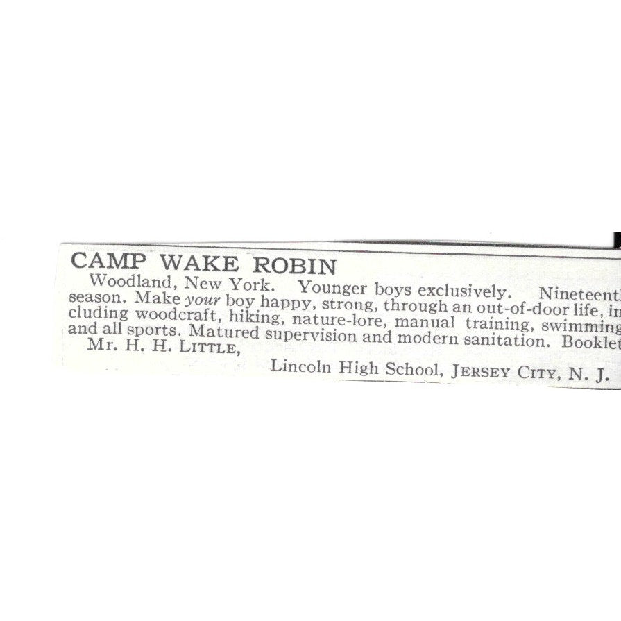 Camp Wake Robin Jersey NJ Mr. H.H. Little c1920 Harper's Magazine Ad AG4-S9