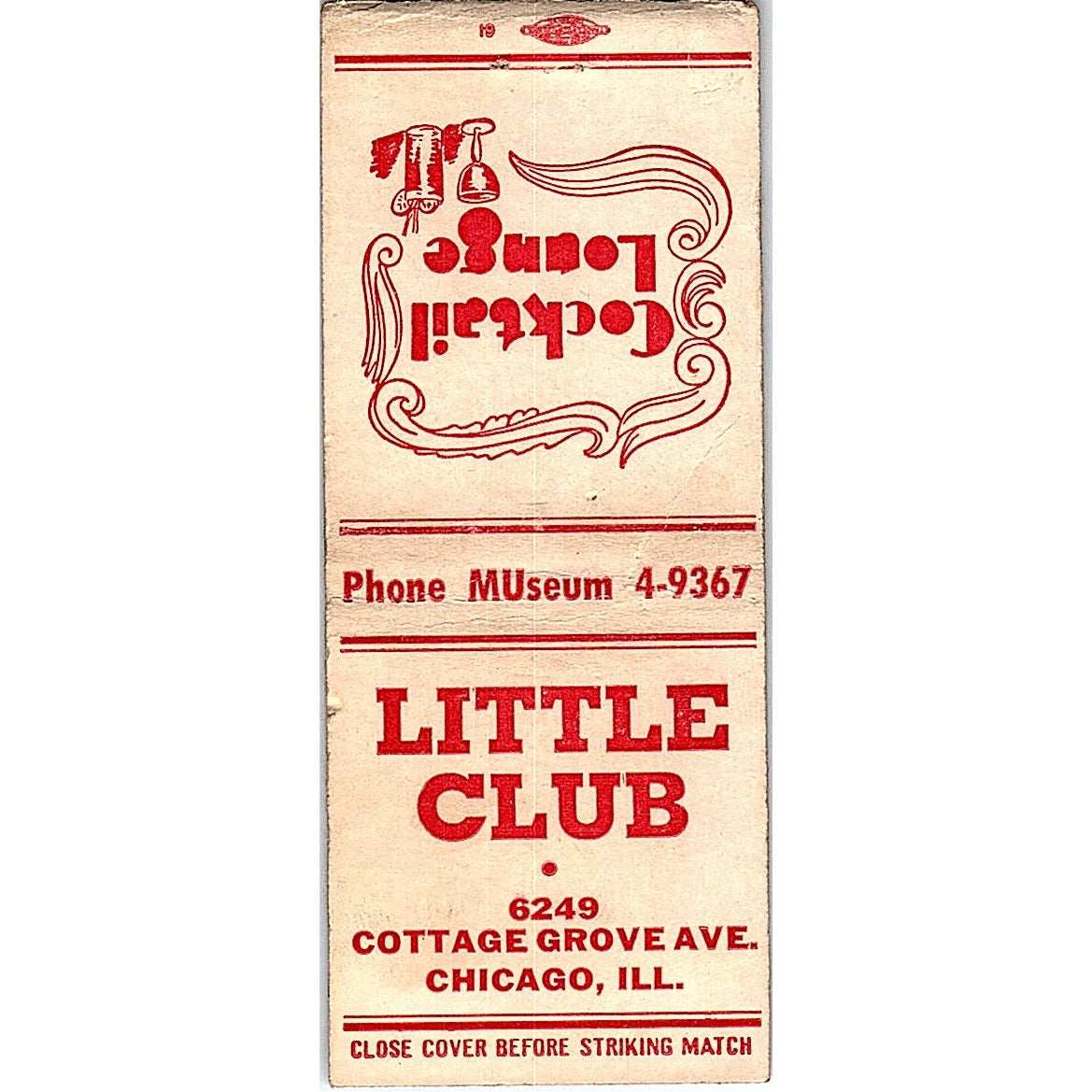Little Club Cocktail Lounge Cottage Grove Ave Chicago Vtg Matchbook Cover SC7-Y7