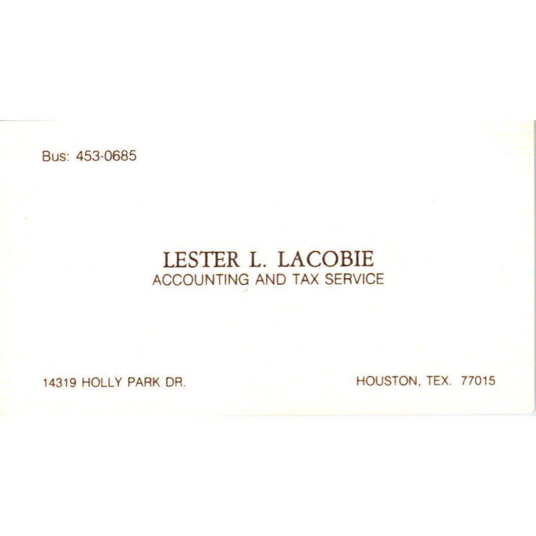 Lester L. Lacobie Accounting Houston TX Vintage Business Card SD8-B9