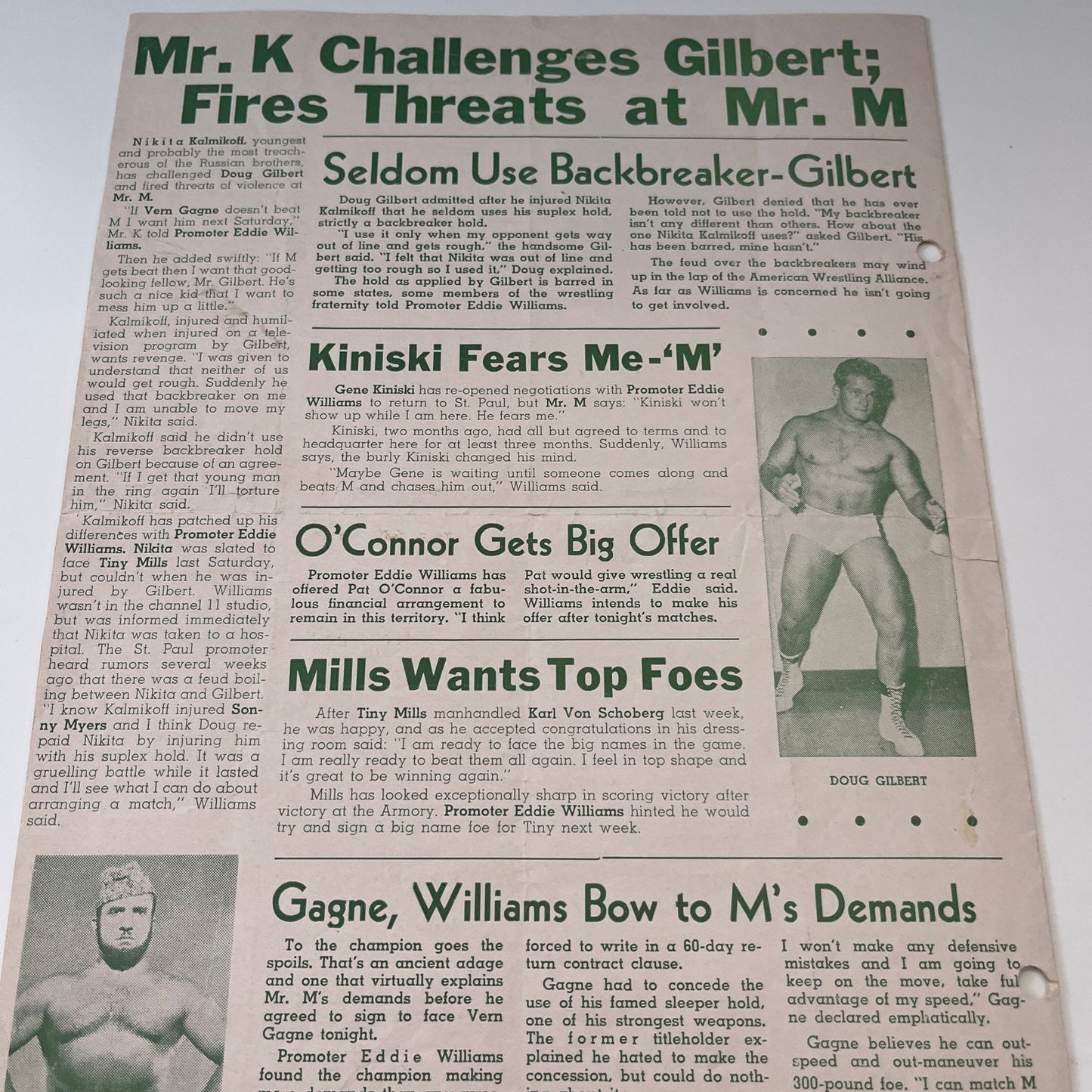 Vern Gagne Mr M Kowalski Gilbert Mar 17 1962 Wrestling Facts Program & Card V1-3