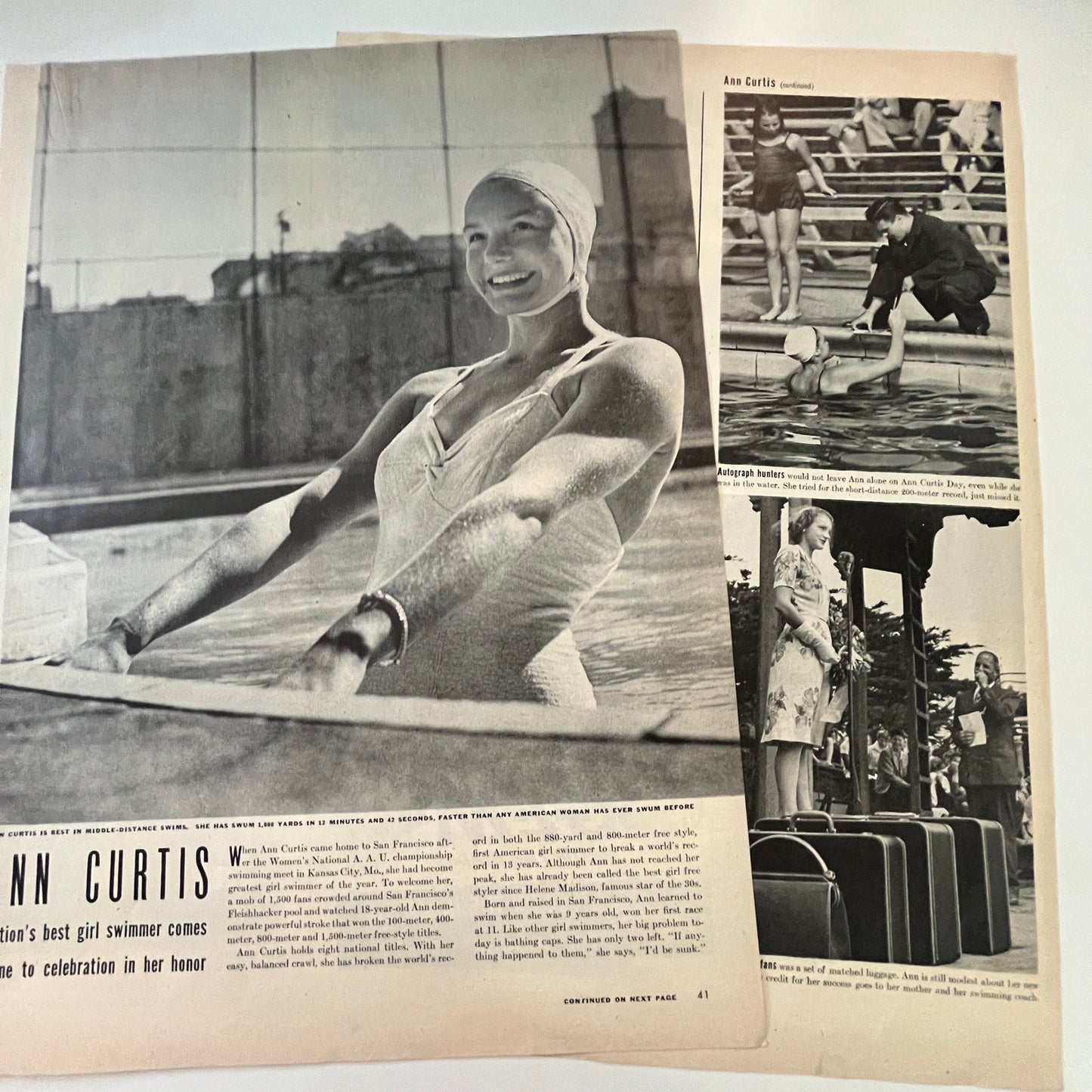Ann Curtis Nation's Best Girl Swimmer 2 Pages 1940s WWII Era Article V30-1