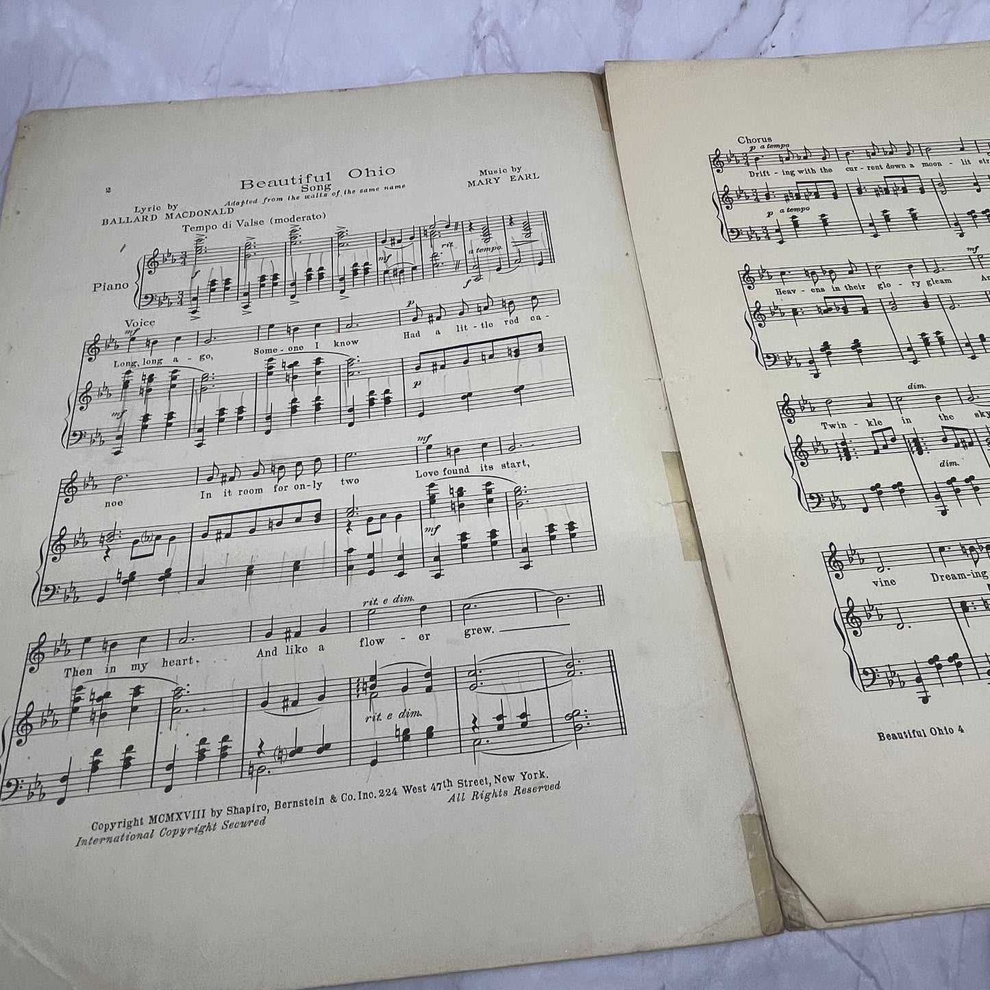 Beautiful Ohio Song Mary Earl Ballard MacDonald 1916 Sheet Music V16